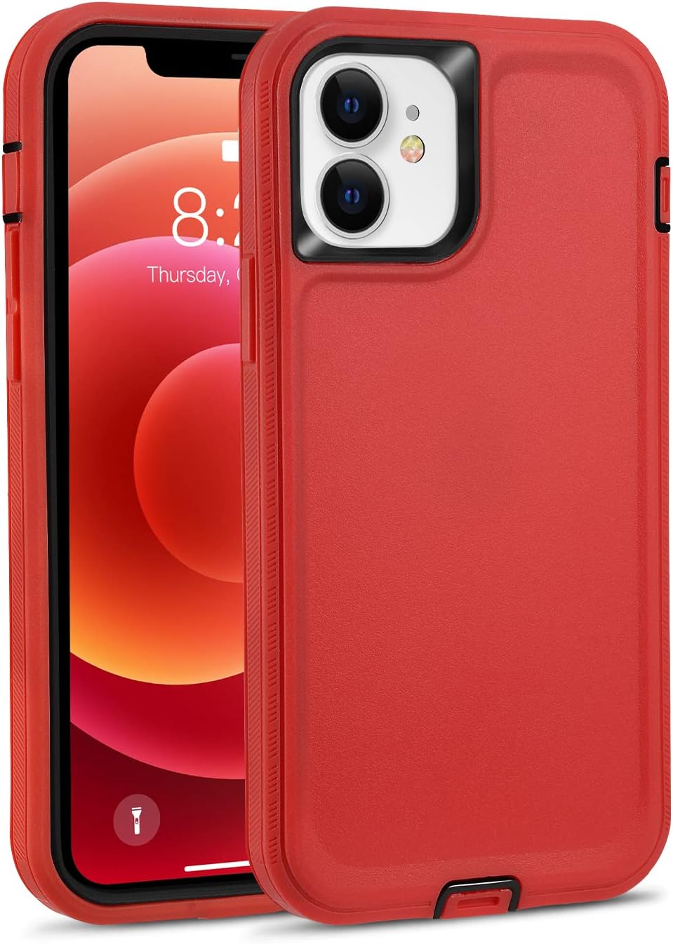 MAXCURY Case for iPhone 12 / Pro, 3 in 1 Full Body Protection Silicone Rubber with Hard PC Phone Case Cover for iPhone 12 and iPhone 12 Pro in 6.1 inch (2 in 1 Red/Black)