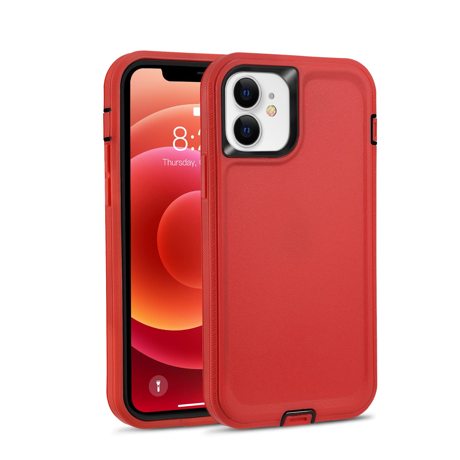 MAXCURYCompatible for iPhone 12 Phone Case, Hybrid Heavy Duty Shockproof 3 in 1 Full Body Protection Silicone Rubber with Hard PC Phone Case Cover for iPhone 12 Pro in 6.1 Inch (Red/Black)
