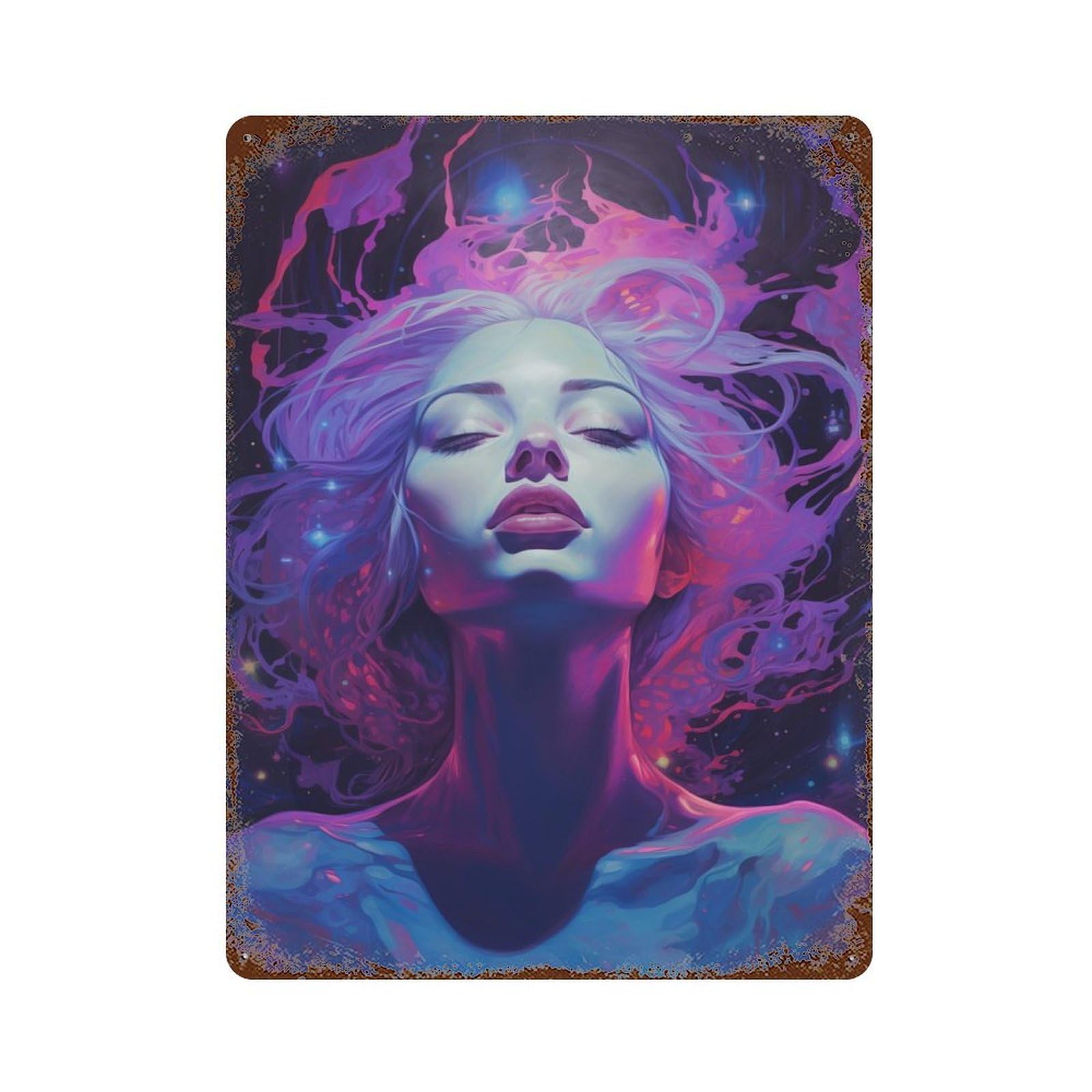 Galaxy Girl No3 15.7"x11.8" Aged Metal Wall Plaque, Retro Wall Decor for Farmhouse, Kitchen And Entryway Decor