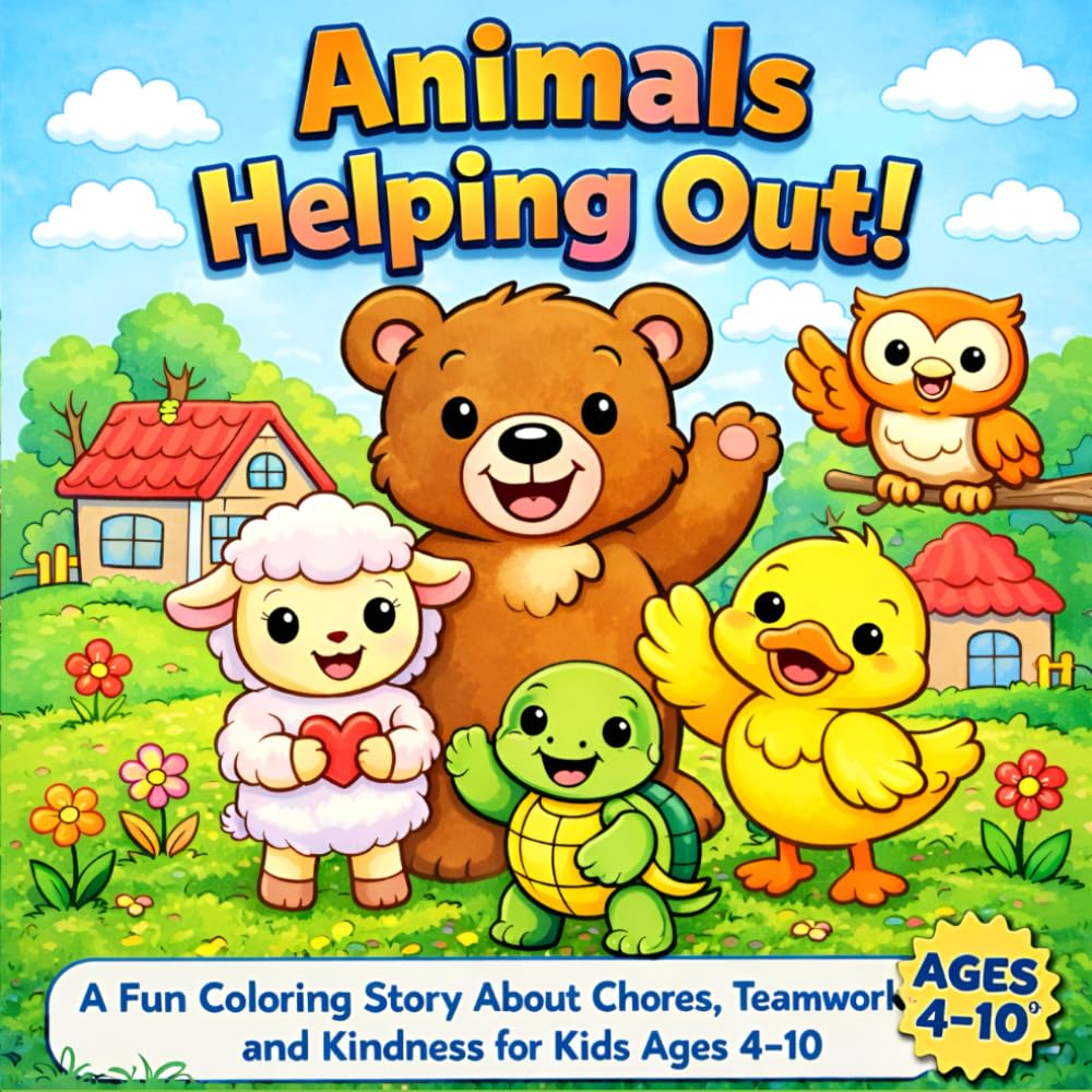 Animals Helping Out: A Fun Coloring Story About Chores, Teamwork and Kindness for Kids Ages 4-10 (learning through coloring)