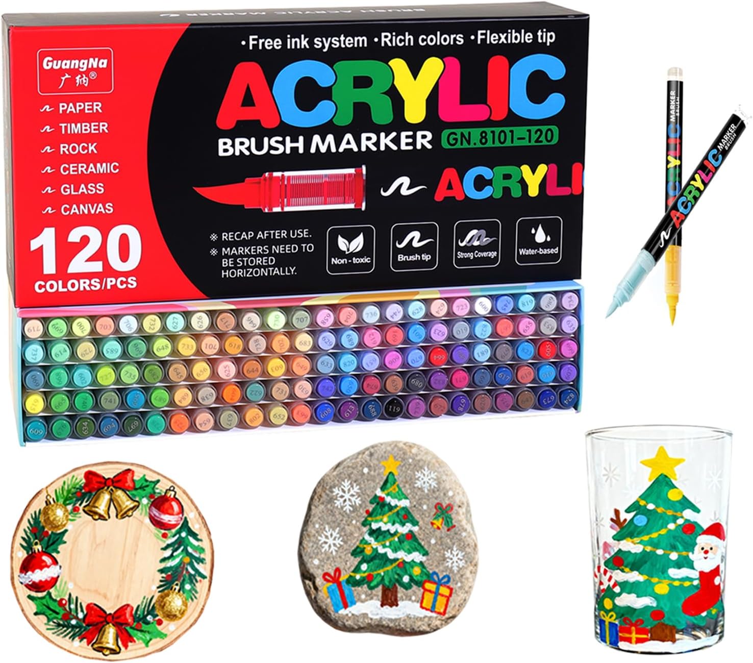 Acrylic Paint Markers Pens, 120 Vivid Colors Acrylic Markers Set,Direct Liquid Type, Stackable Color, Odorless Soft Head，Markers for School，Tooli Art ，Fabric & Creative Crafts (120)