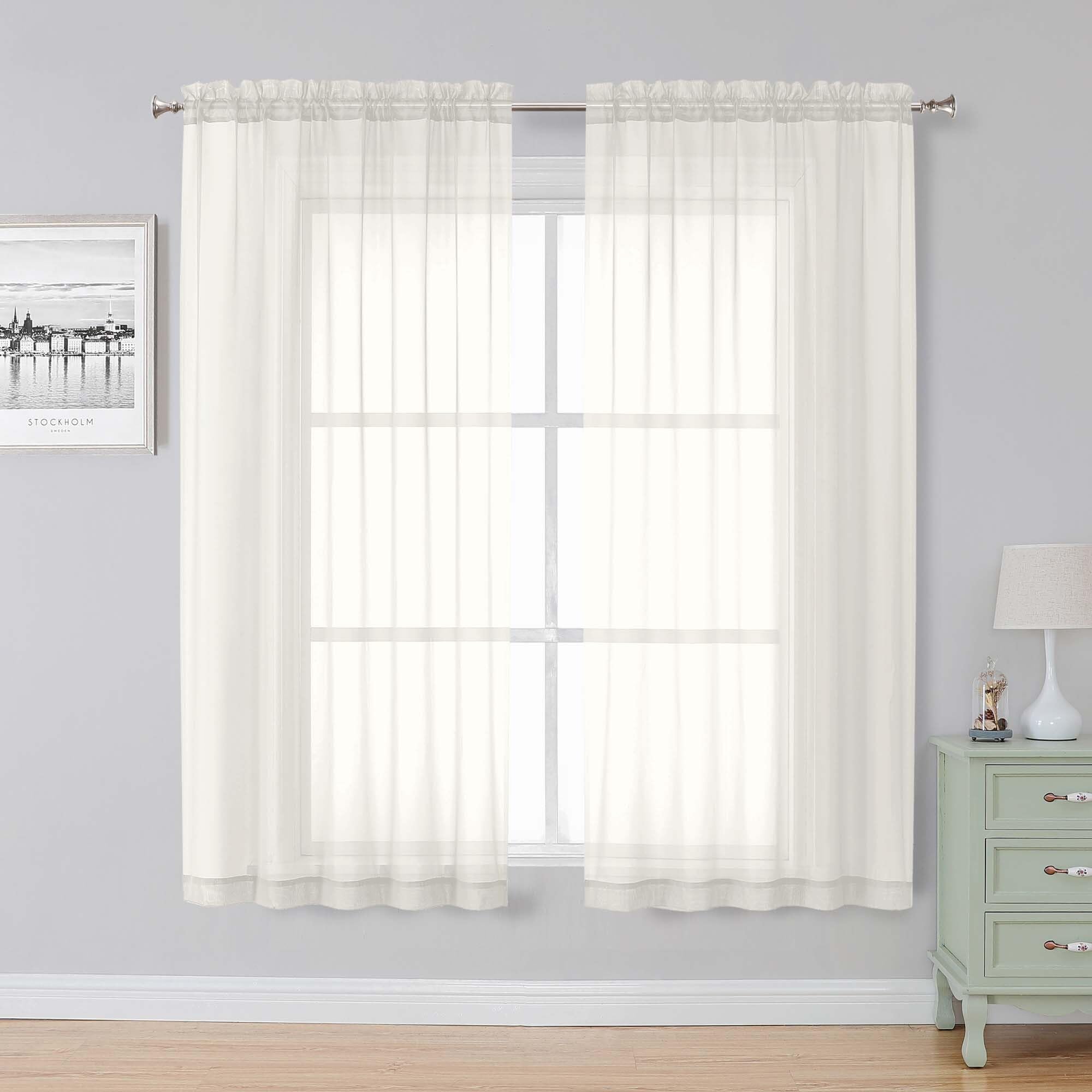 Simplebrand Ivory Sheer Curtains 63 Inch Length 2 Panels for Bedroom