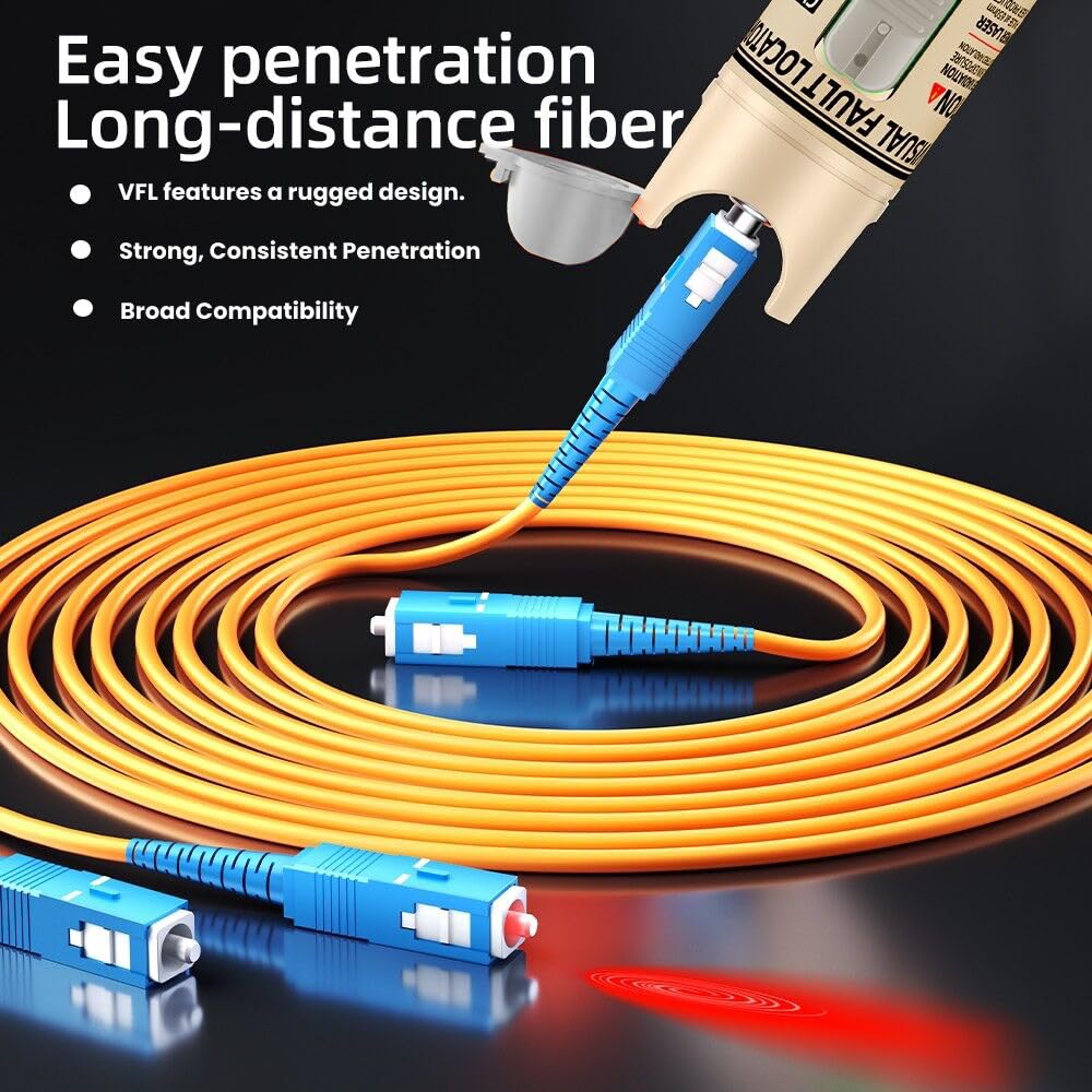 Localizador visual de fallas, kit de probador de fibra óptica VFL de 80 mW, 80 a 100 km, incluye adaptador FC macho a LC hembra, bolígrafo de luz roja para prueba de cable de red de fibra