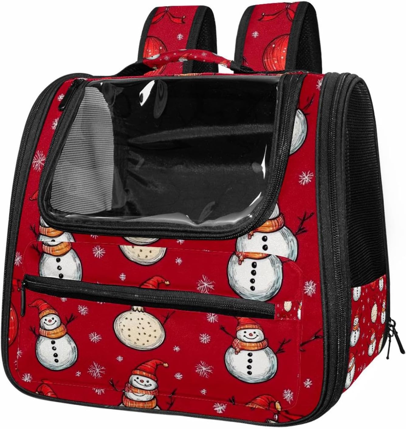 Portable Travel pet Backpack Carrier Hamster Bag Small Dog cat Carrier Breathable Hang Bag, Merry Christmas Snowman