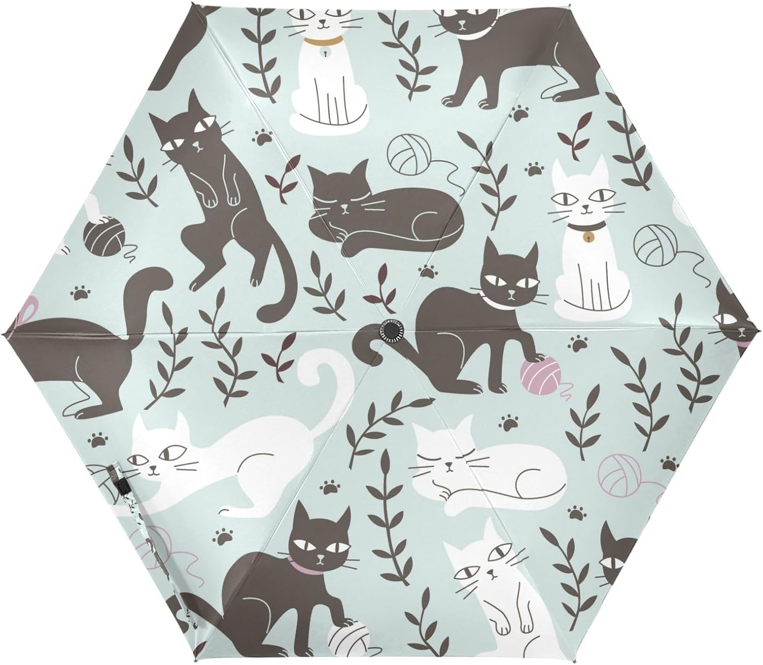 Black Cat White Cute Cartoon Open Close Umbrella Portable Automatic Open Close Easy Open Umbrella for Travel 39inch