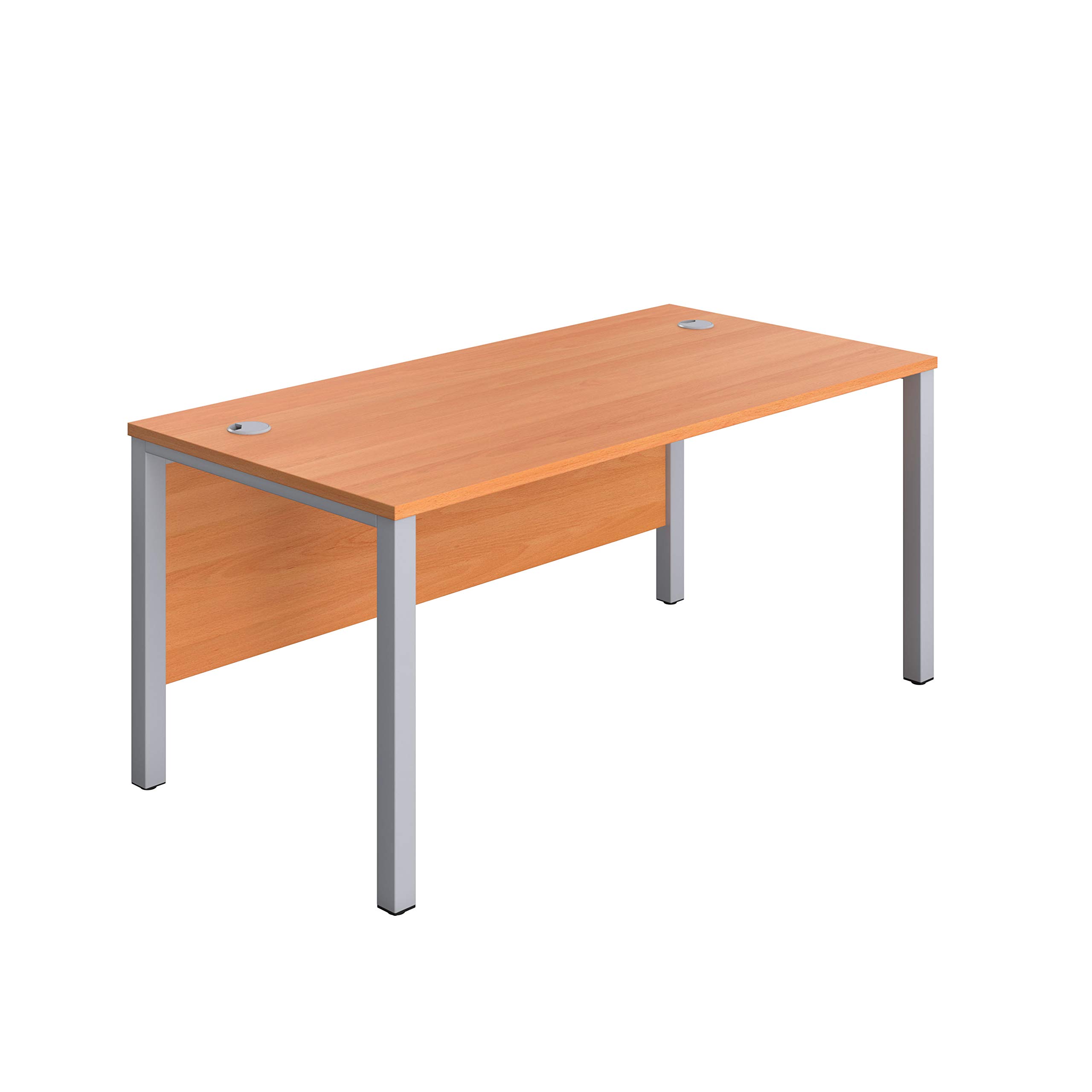 Office Hippo Heavy Duty Rectangular Goalpost Desk, Home & Office Use, Integrated Cable Ports, PC Desk, 5 Yr Warranty, MFC Beech Top, Silver Legs, 180cm x 80cm
