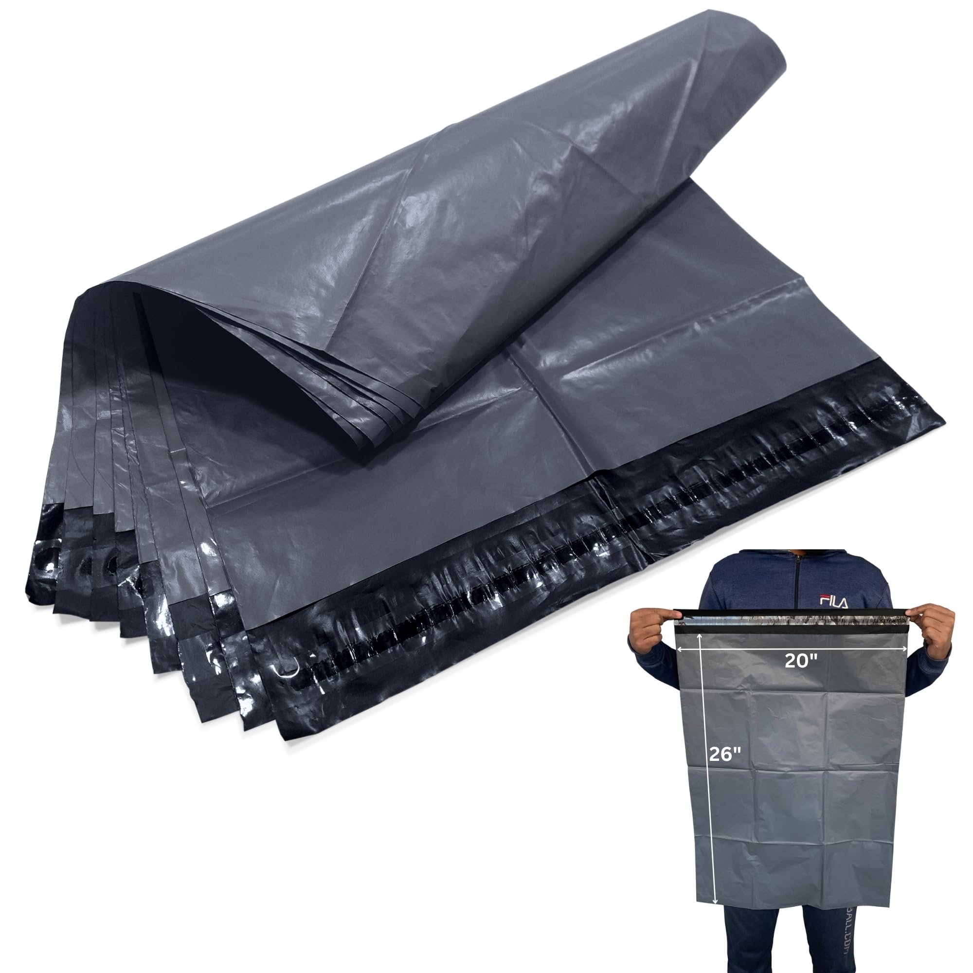JeeJaan® 250 Large Grey Postal Bags 20" x 26" - 508mm x 660mm Self Adhesive Poly Mailer Postal Bags Waterproof and Recyclable Delivery Bags for Parcels