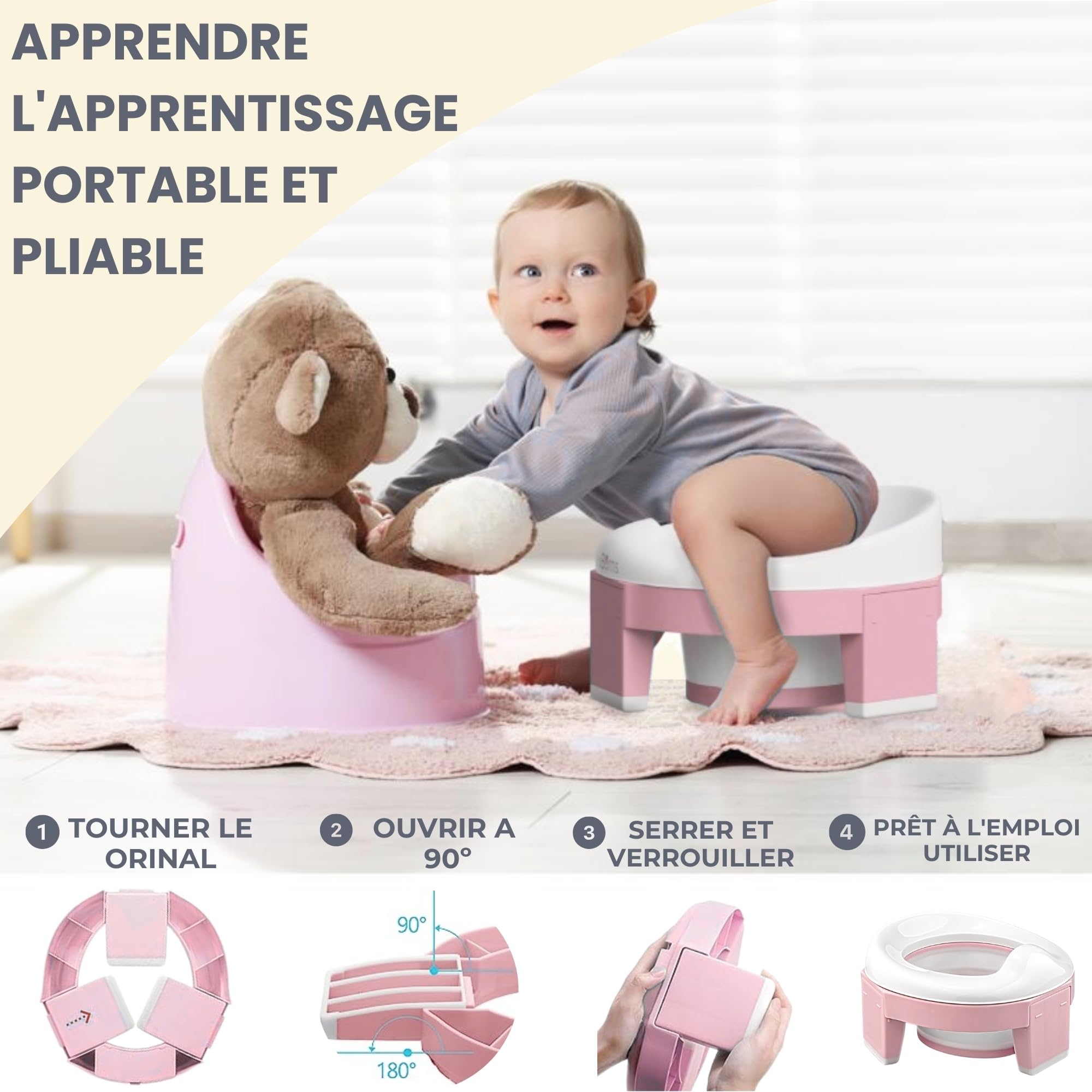 HuBorns - Pot Pliable Enfant Voyage Facile à Transporter avec 10 Sacs Inclus, Pot Portable Enfant Voyage Confortable et Sûr, Reducteur Toilette Enfant pour l'Apprentissage Facile de la Propreté