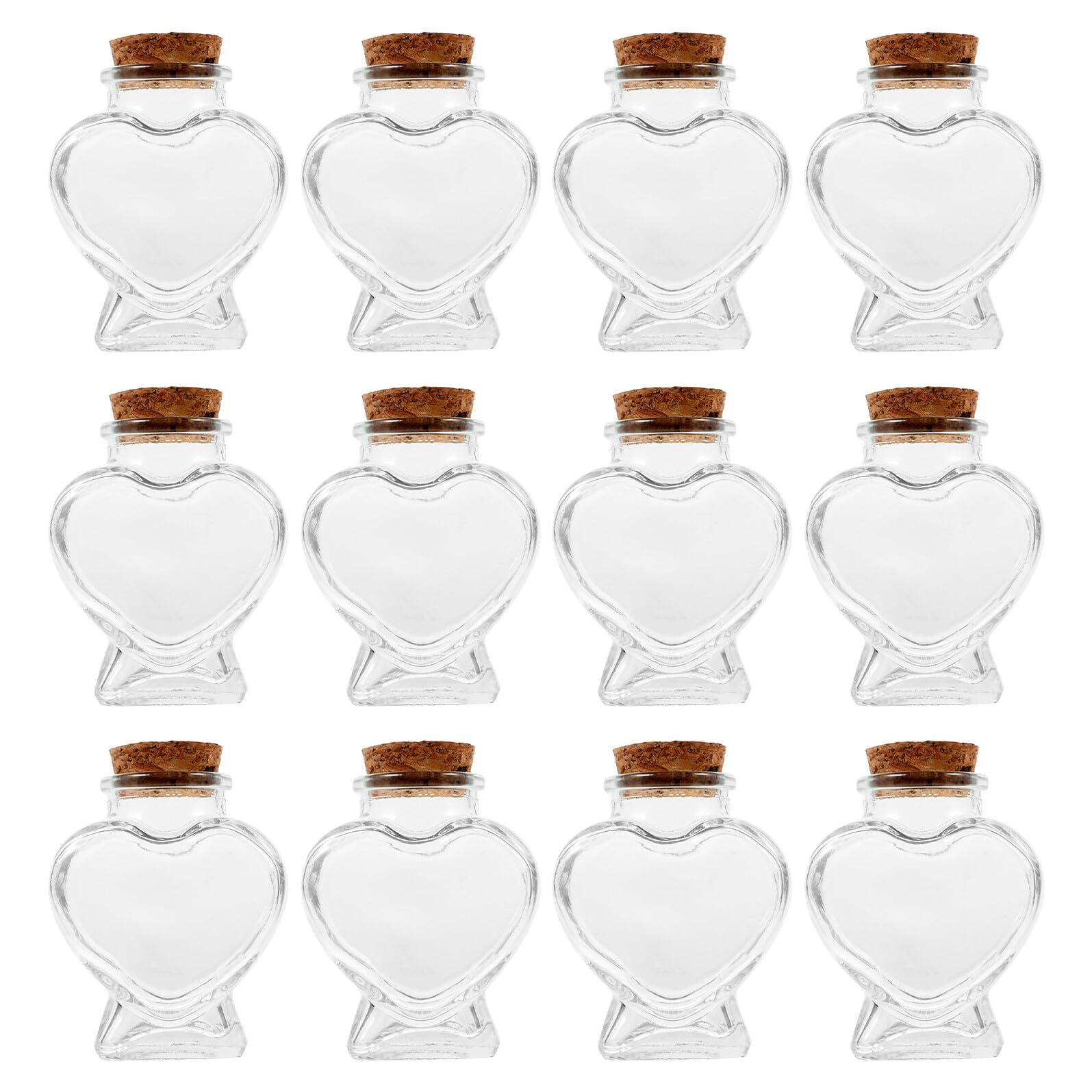 Bouteilles décoratives verre cœur mini bocaux transparents liège x12