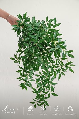 Miniatura 7 de Ling's Moment Rosa Banksiae Artificial Vines, Pack of 7 Silk Greenery Garlands with Hanging Faux Laurel Leaves for Table Centerpieces, Wedding