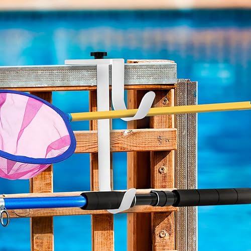 Miniatura 5 de Savita 2 ganchos dobles para poste de piscina, panel grueso ajustable, ganchos de equipo de valla de piscina, ganchos de metal para colgar