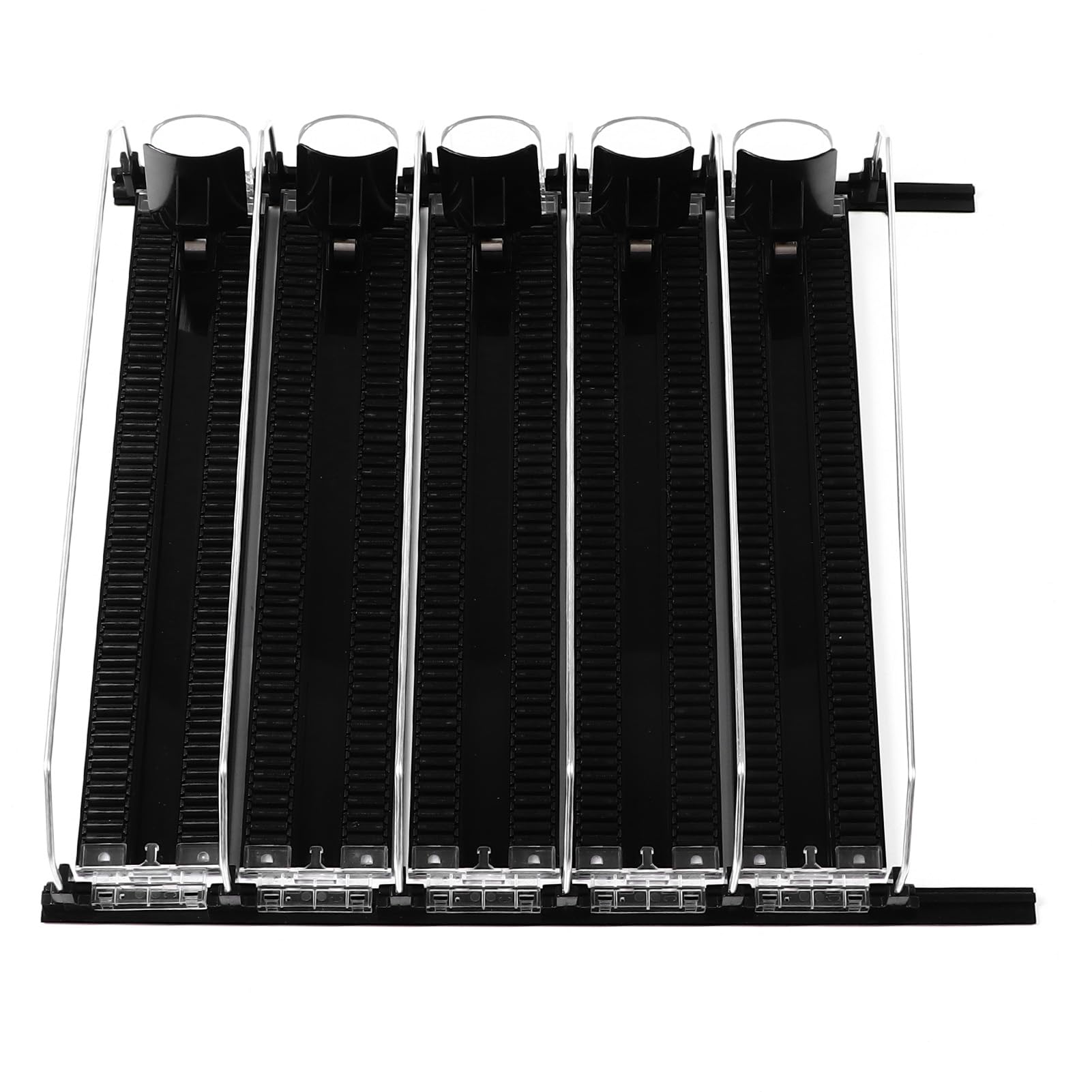 Dispensador de bebidas de refrigerador autocontrol, ajuste de ancho, refrescos a prueba de lluvia puede organizador de refrigerador, contiene latas y botellas, negro (5PCS)