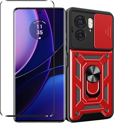 Funda para Motorola Edge 5G (2023) con protector de pantalla, funda Motorola Edge 5G 2023, funda de doble capa con soporte de anillo para Motorola