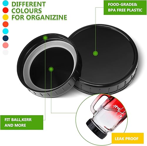 Vista 4 de Paquete de 40 tapas de plástico para tarros de masón, 20 bocas regulares y 20 tapas de boca ancha para tarros de conservas Mason con anillo