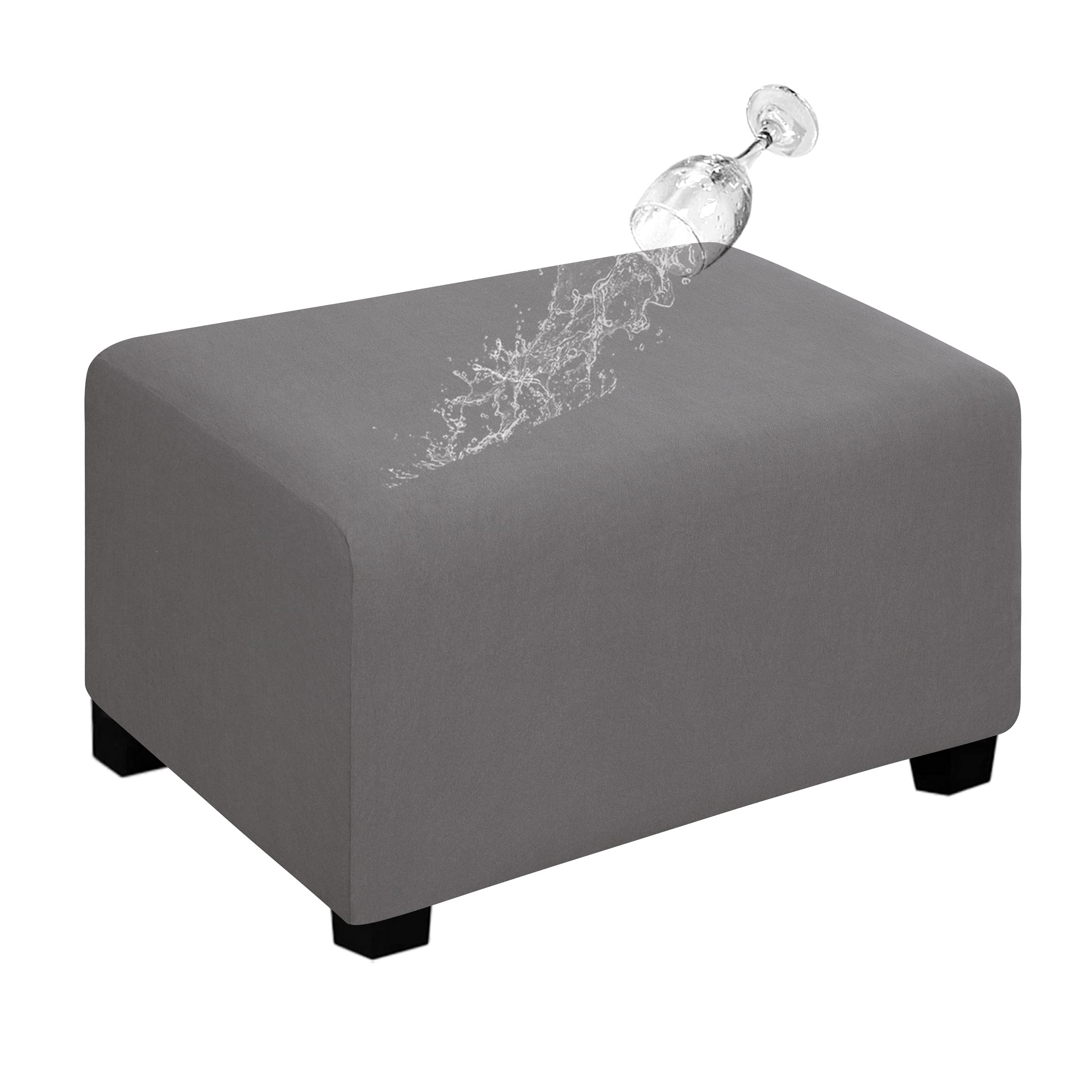 Easy-Going 100% Dual Waterproof Stretch Ottoman Cover Rectangle Folding Storage Stool Furniture Protector Soft Slipcover for Living Room with Elastic Bottom (Large, Light Gray)