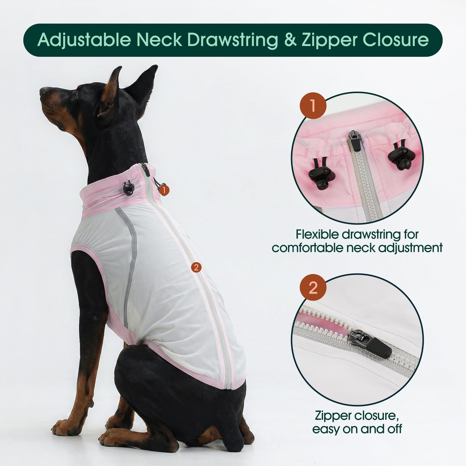 Kuoser - Camiseta de protección solar para perros, UPF50+ Chaleco para perros pequeños, Camiseta de protección solar transpirable para cachorros con cremallera y bandas reflectantes para verano y