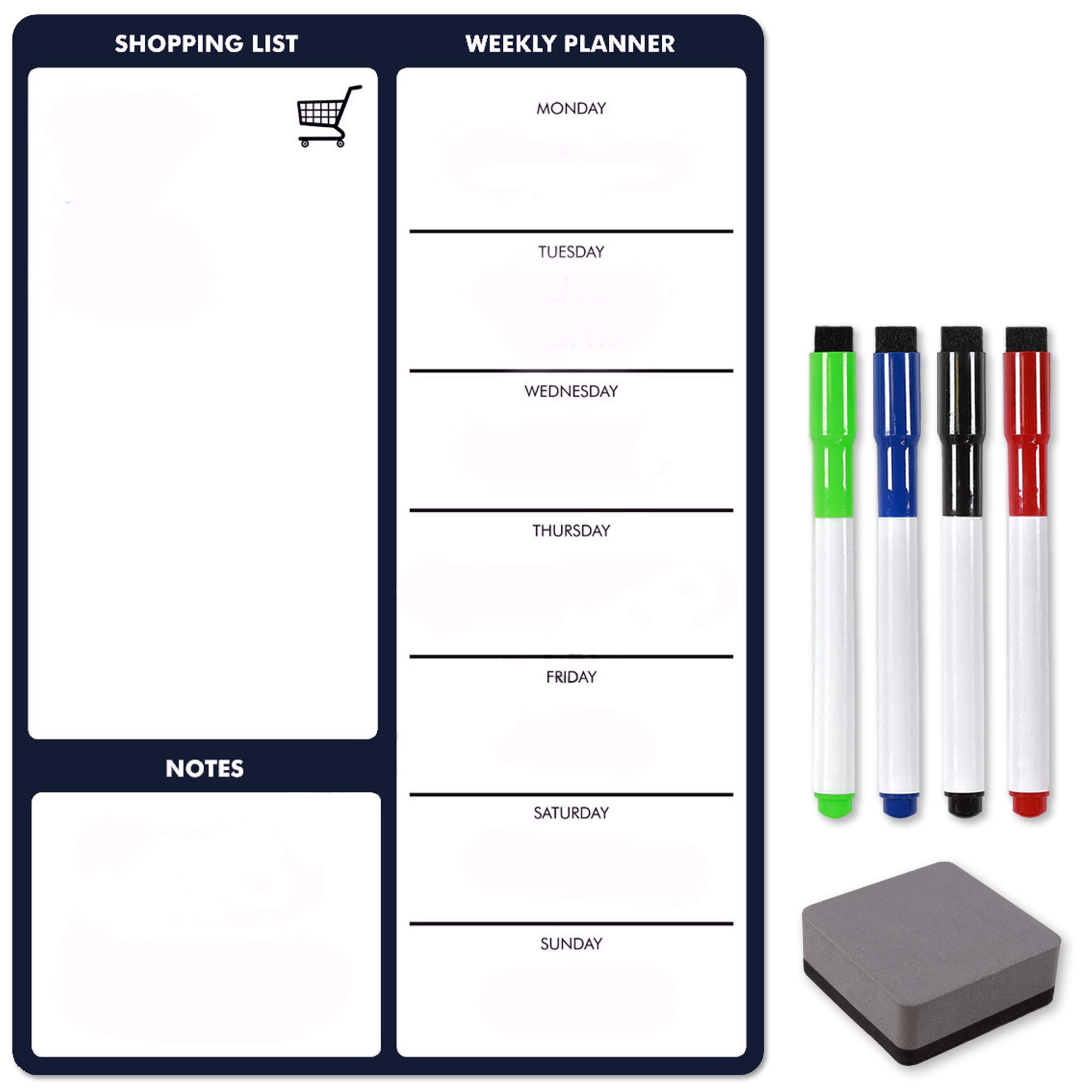 TMS A4 Magnetic Weekly Planner for Fridge, Memo Board, Whiteboard | Dry Wipe Meal Planner, Calendar and Shopping List for Kitchen or Office | Dry Erase Board for Notes and Daily Reminders (Navy, A4) โ image 1