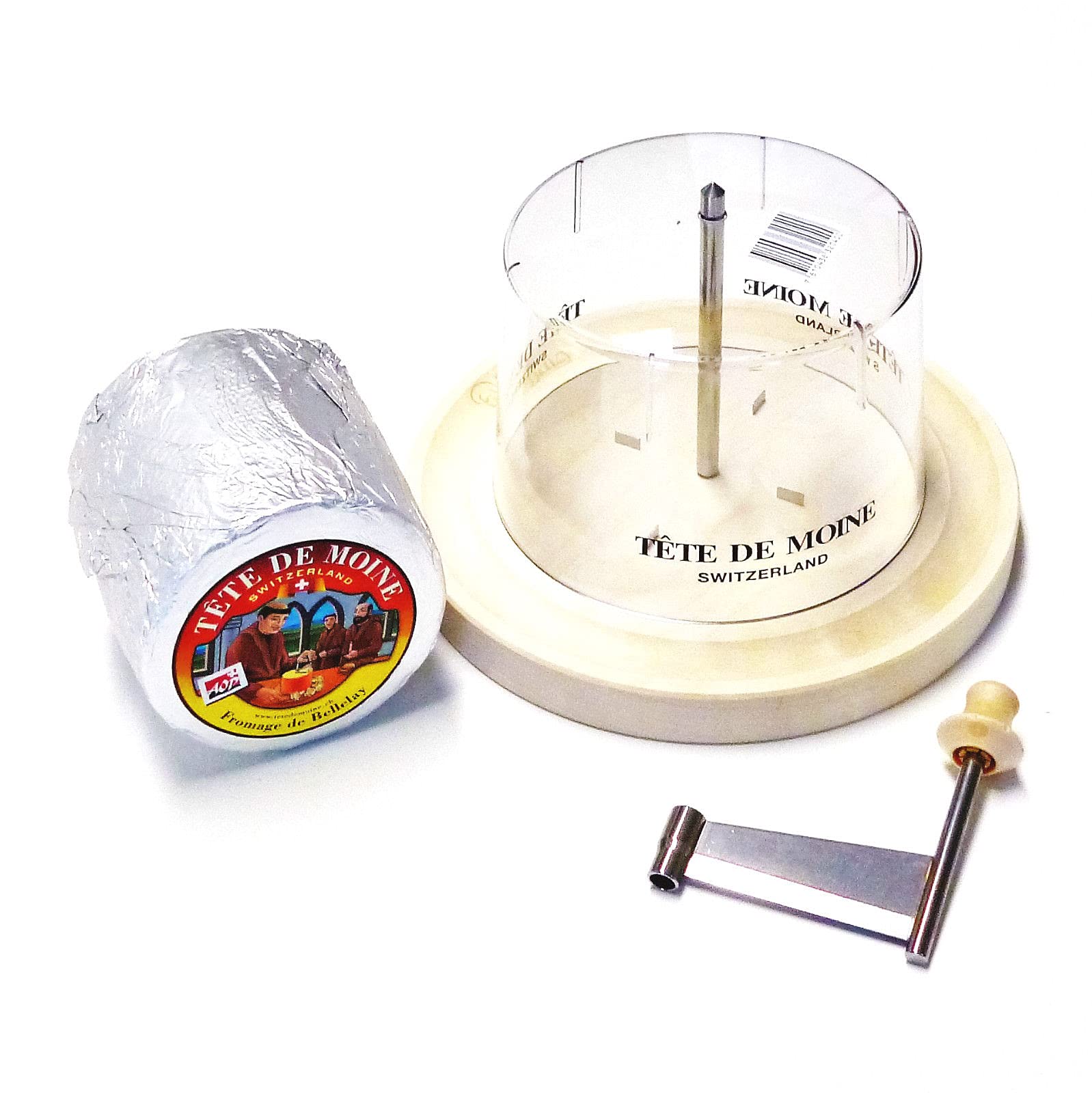 Girolle Original Swiss Made Käsehobel mit Originalhaube ganzer Laib Tete de Moine KÜHLBOX-Versand mit Styroporbox und Spezialkühlakku für Lebensmittelversand