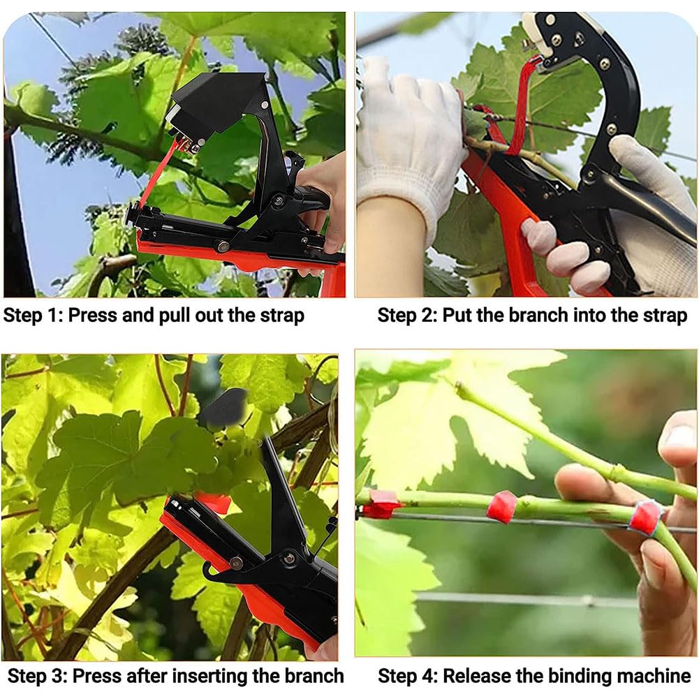 QUTBAG Máquina para Atar Plantas de Mano, Herramienta portátil para Plantas de jardín con 20 Rollos de Cintas y 2 Cajas de Grapas, Herramienta de Agricultura para Plantas, Tomates, pepinos, Frutas
