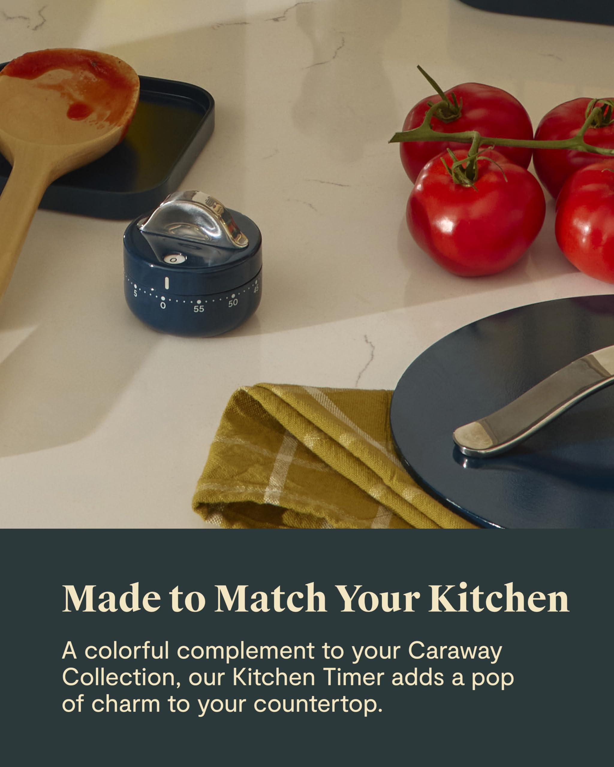 Caraway Mechanischer Küchentimer, Edelstahl, 60 Minuten zum Aufziehen | Seitliche und obere Anzeige für Kochen, Backen und tägliche Routinen, Perracotta