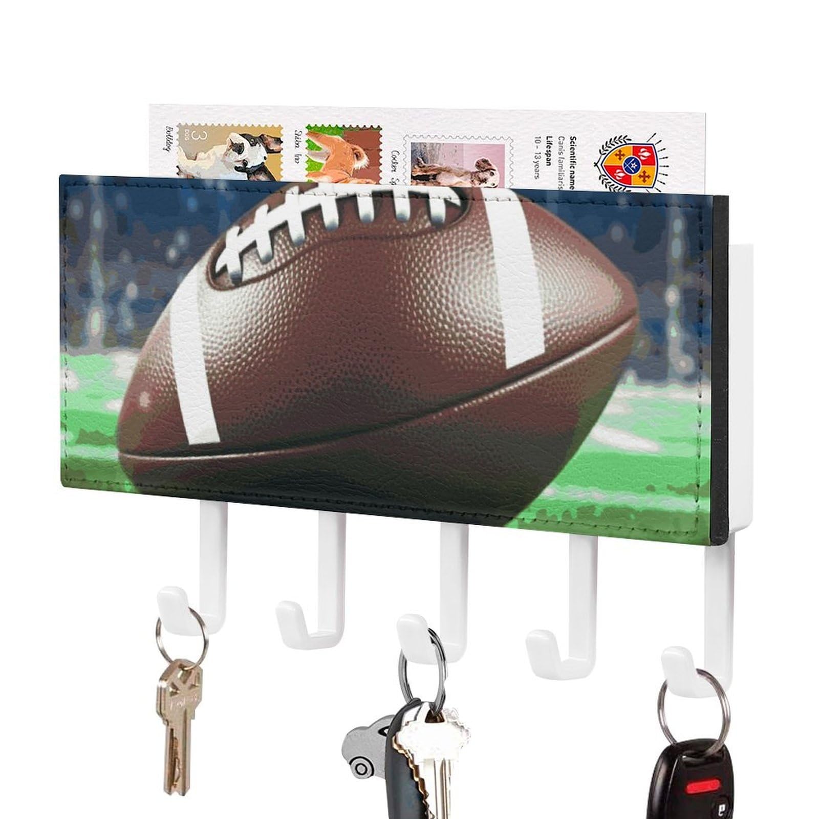 Porte-clés mural foot US blanc en cuir avec 5 crochets déco