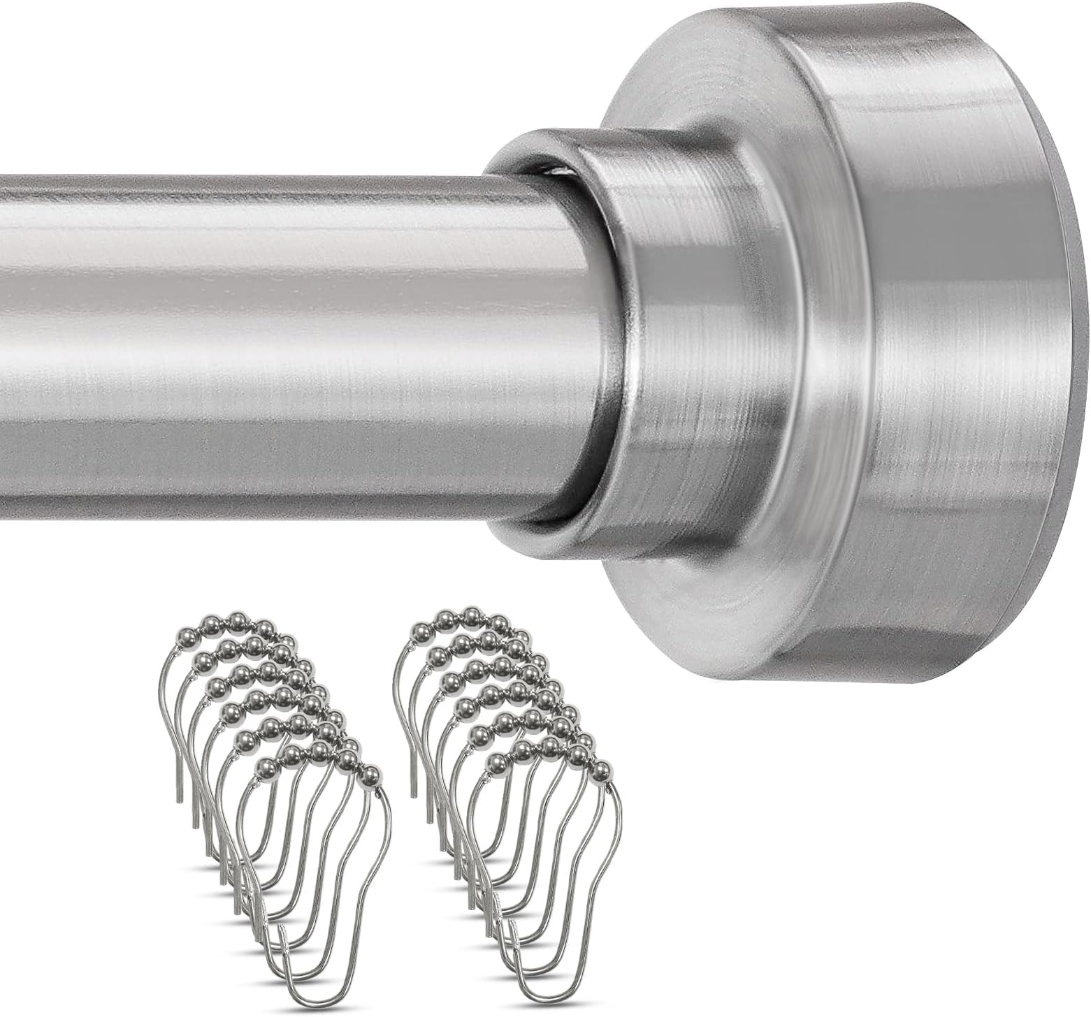 Shower Curtain Rod Tension- No Drill, Never Rust, Non-Slip Tension Rods for Bathroom, 34-52 inches(2.5-4ft), Closet Rod Stainless Steel, Brushed Nickel, 12 Shower Curtain Rings