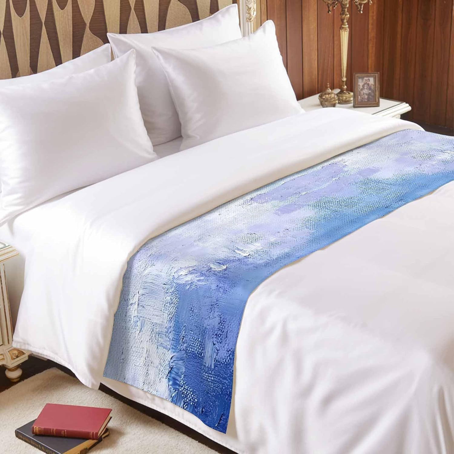 Blue Purple Bed Runner Scarf Bedding Accessory For Queen Size Bed,Soft Bed Scarves And Runners Stainproof Dustproof Bedroom Protector For Hotel Wedding Room,Abstract Modern Farmhouse Smear Art 94"x20"