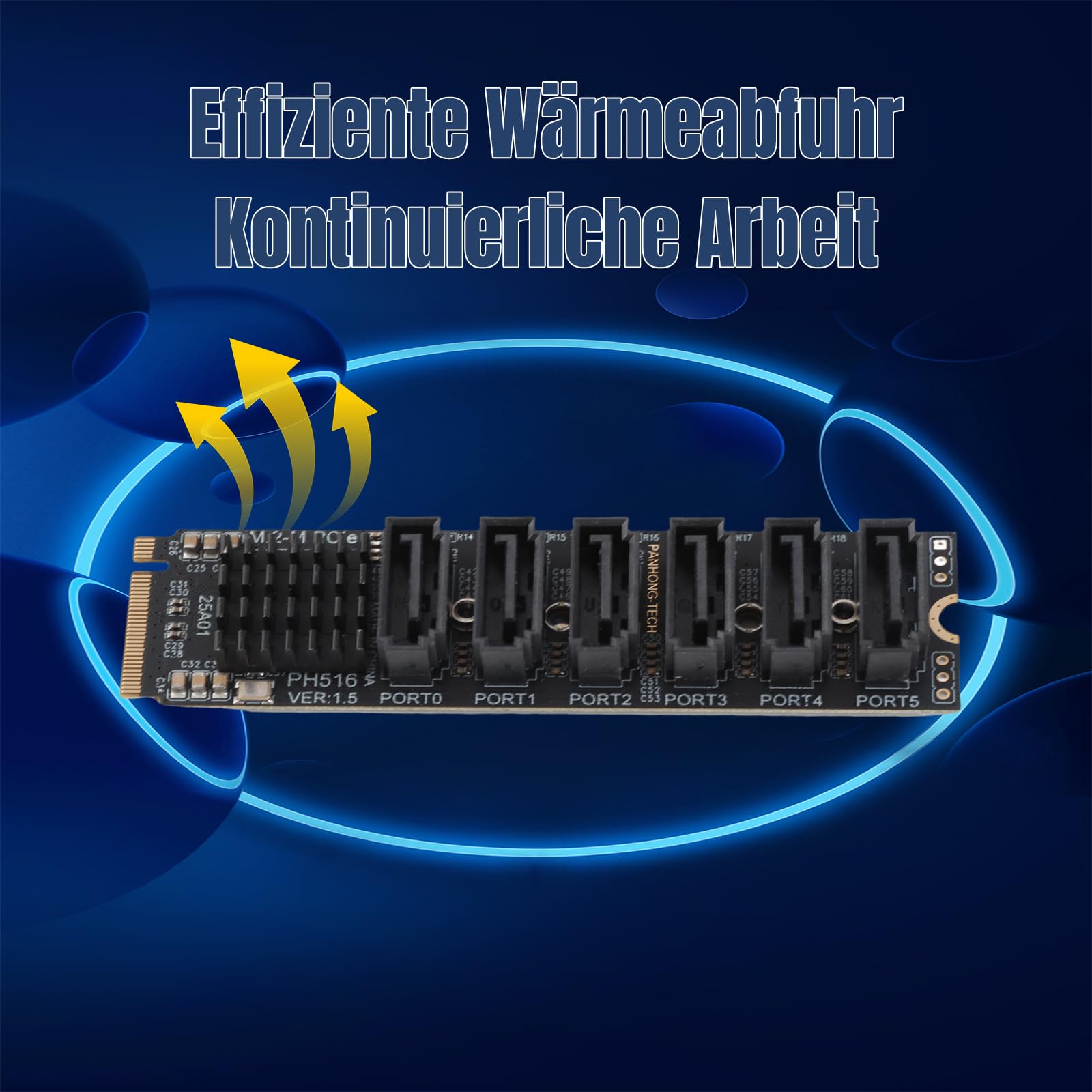 M.2 auf SATA3.0, Erweiterungskarte, 6 PortsSATA 3.0 Controller PCIe Erweiterungskarte für ASM1166 Chip, Adapterkarte PCIE3.0 X2 16 Gbit/s, SATA3.0 6 Gbit/s X 5 Unterstützt 6 SATA Geräte
