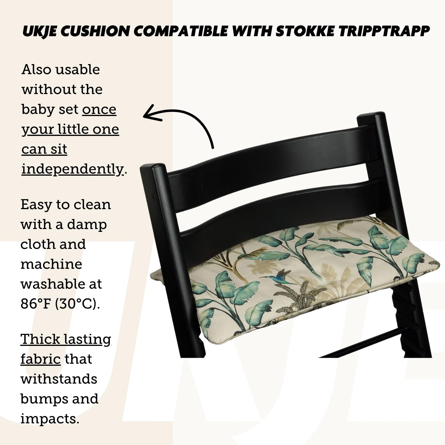 UKJE Cushion Compatible with Stokke Tripp Trapp - Soft Seat for Infants, Babies & Toddlers, High Chair Accessories, Cotton Fabric Insert, Easy to Install, Handmade in Europe (Forest)