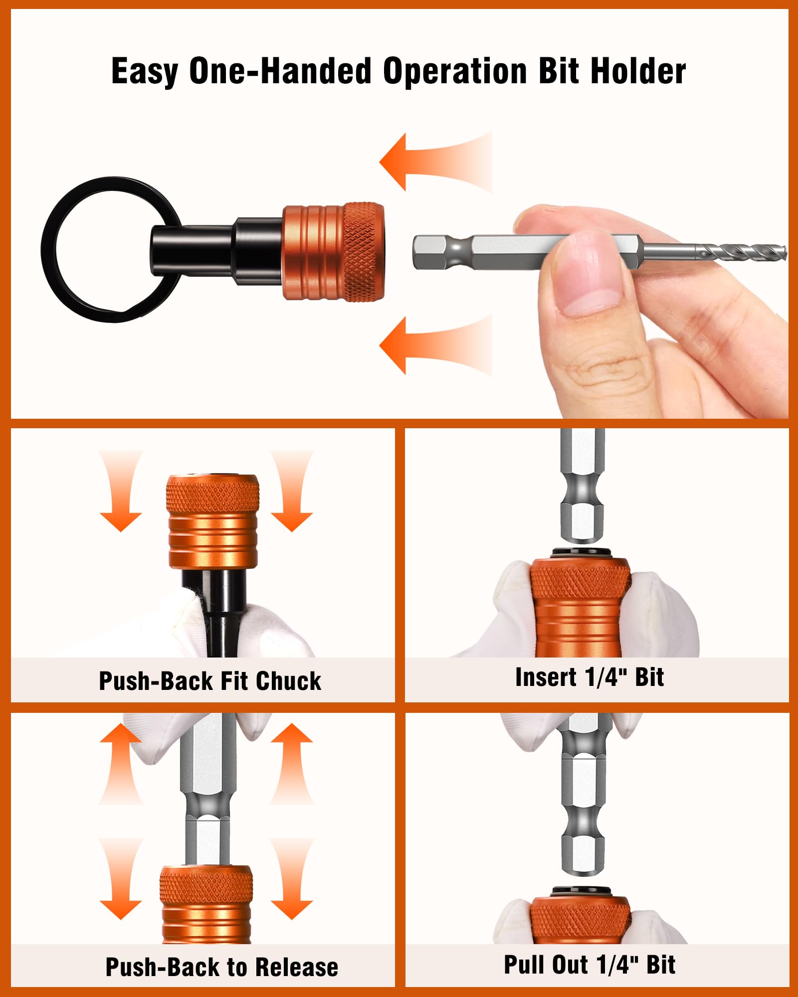 Set di 12 portachiavi porta punte, 1/4", con attacco esagonale, portachiavi per trapani a percussione, cacciavite a sgancio rapido, strumento di estensione con moschettone, strumenti regalo per uomini