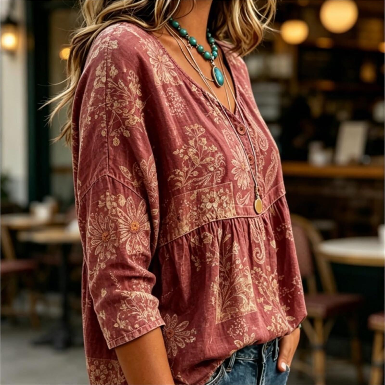 Blusas Mujer Verano Blusa Mujer Cuello En V Botón Parcial Fruncido