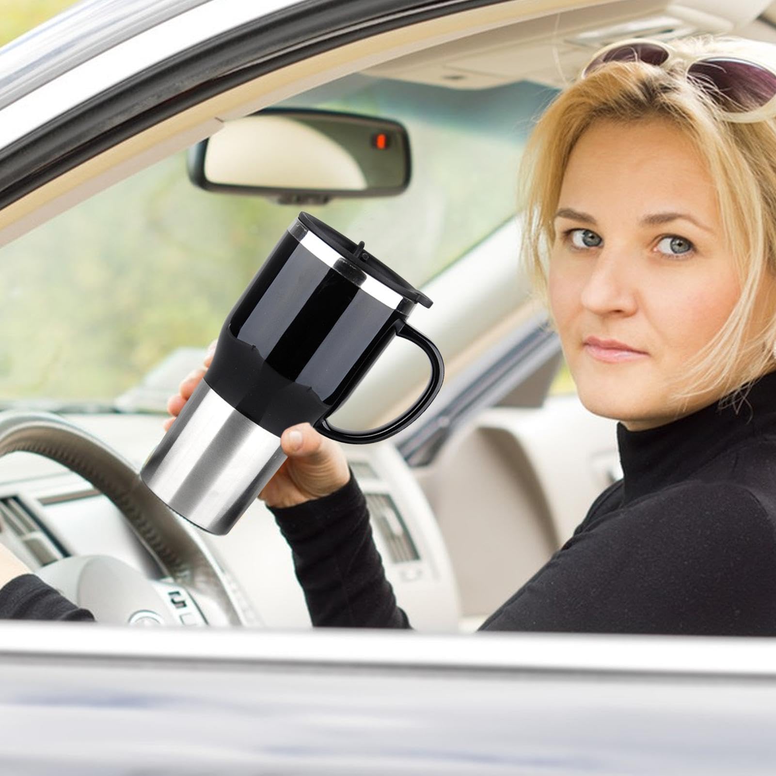 Taza de calefacción para coche, y té portátil de 12 V, elegante hervidor | de agua caliente de 450 ml con asa para preparación de bebidas, hervidor de agua caliente portátil - Taza de