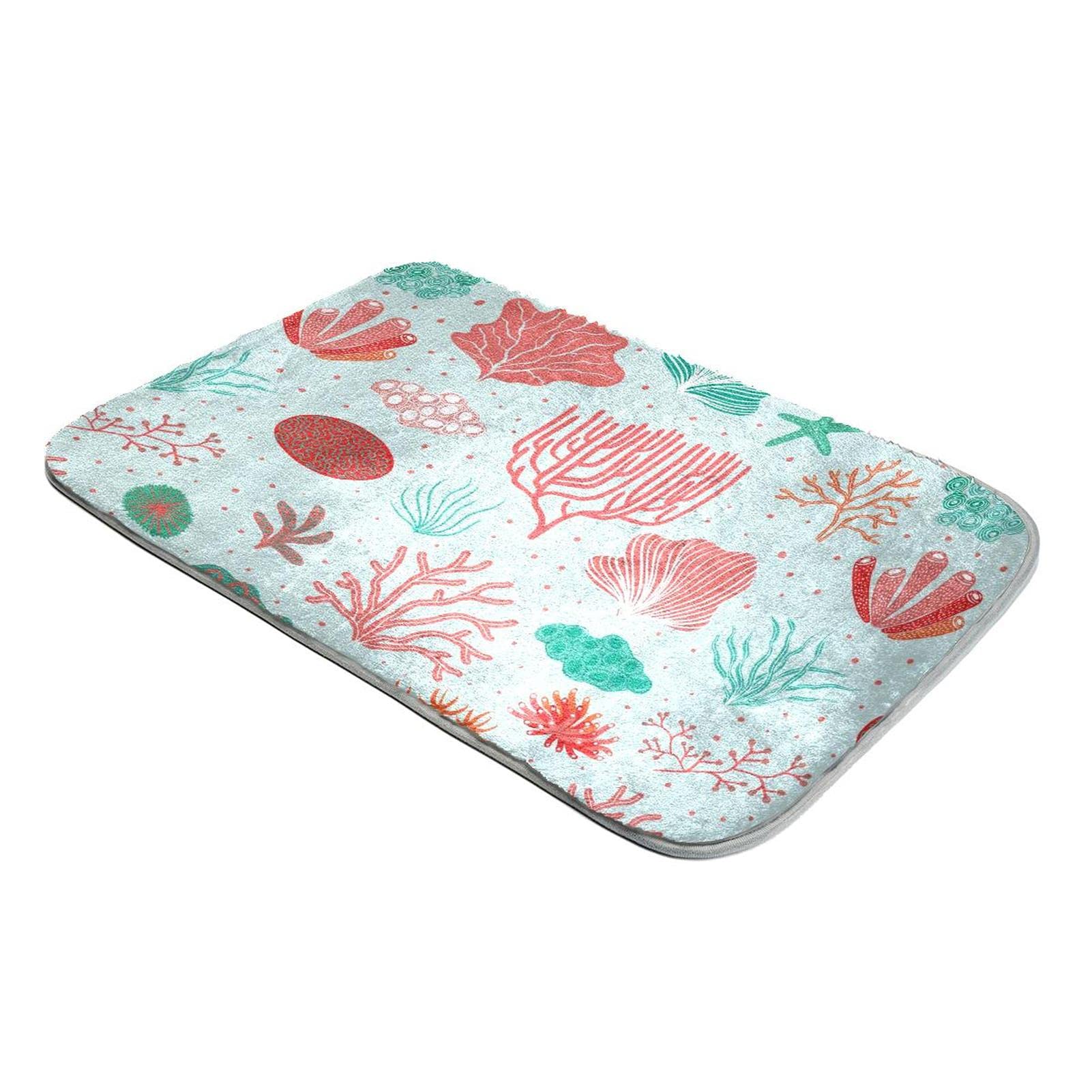 Tapis en peluche imitation fourrure ultra doux et hydrofuge aux motifs algue vert