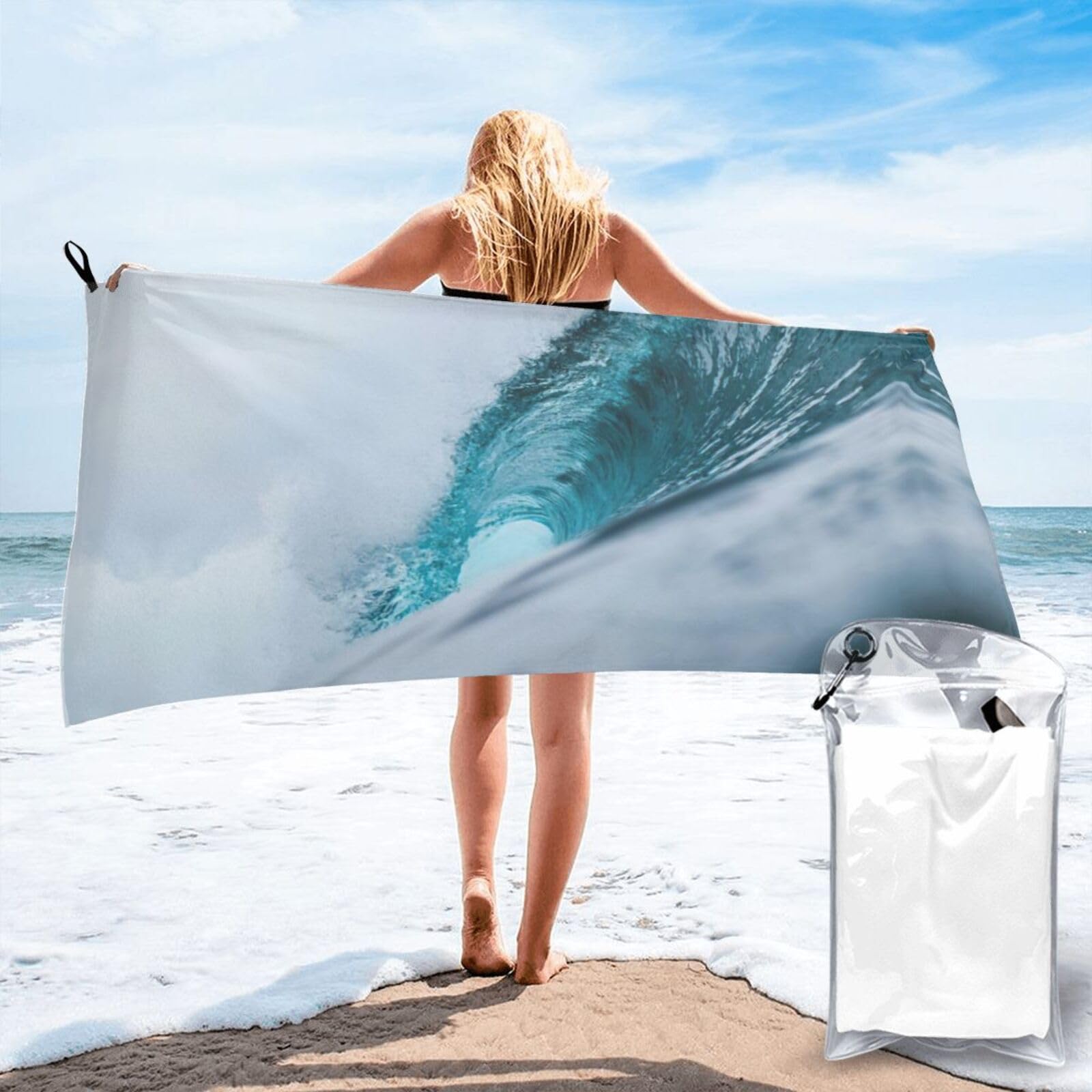 WYCZHY Ocean Green Surf Print Beach Towel Soft Quick Dry For Spa Pool Gym Vacation Travelers Women Men Adults Sauna Gift