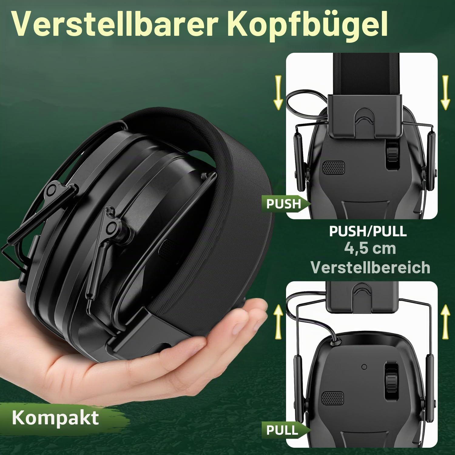 Dr.meter Elektronischer Gehörschutz, Wiederaufladbar Aktiver Gehörschutz Faltbar SNR 30dB mit Aktiver Geräuschunterdrückung & 4-fach Soundverstärkung für Jagd und Schießsport - Schwarz