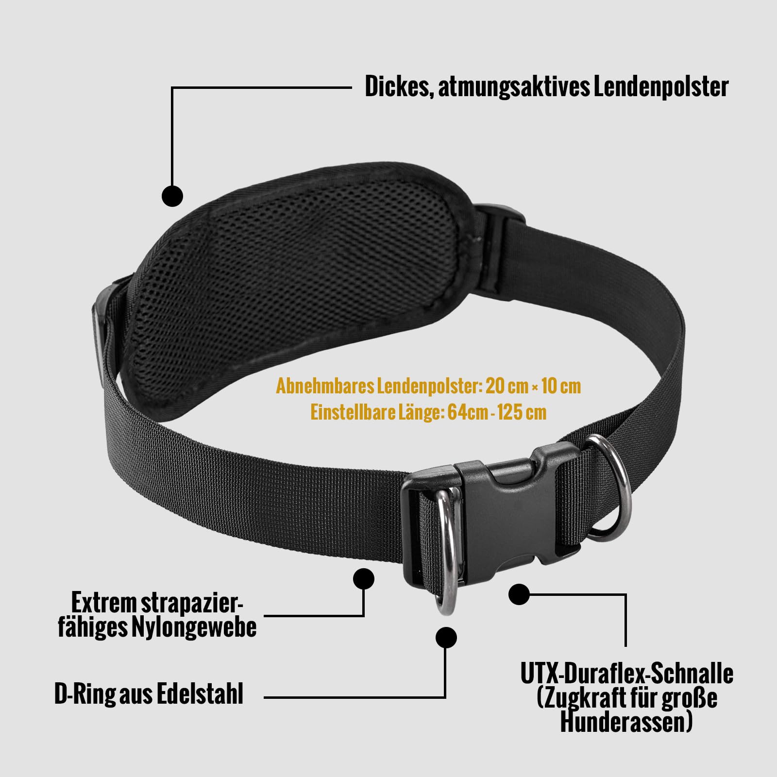 OneTigris Guinzaglio da jogging per cani, con cintura imbottita, tasca sul petto, anti-stress, doppio manico, riflettente 3 in 1, adatto per escursioni, corsa, allenamento, 130-180 cm