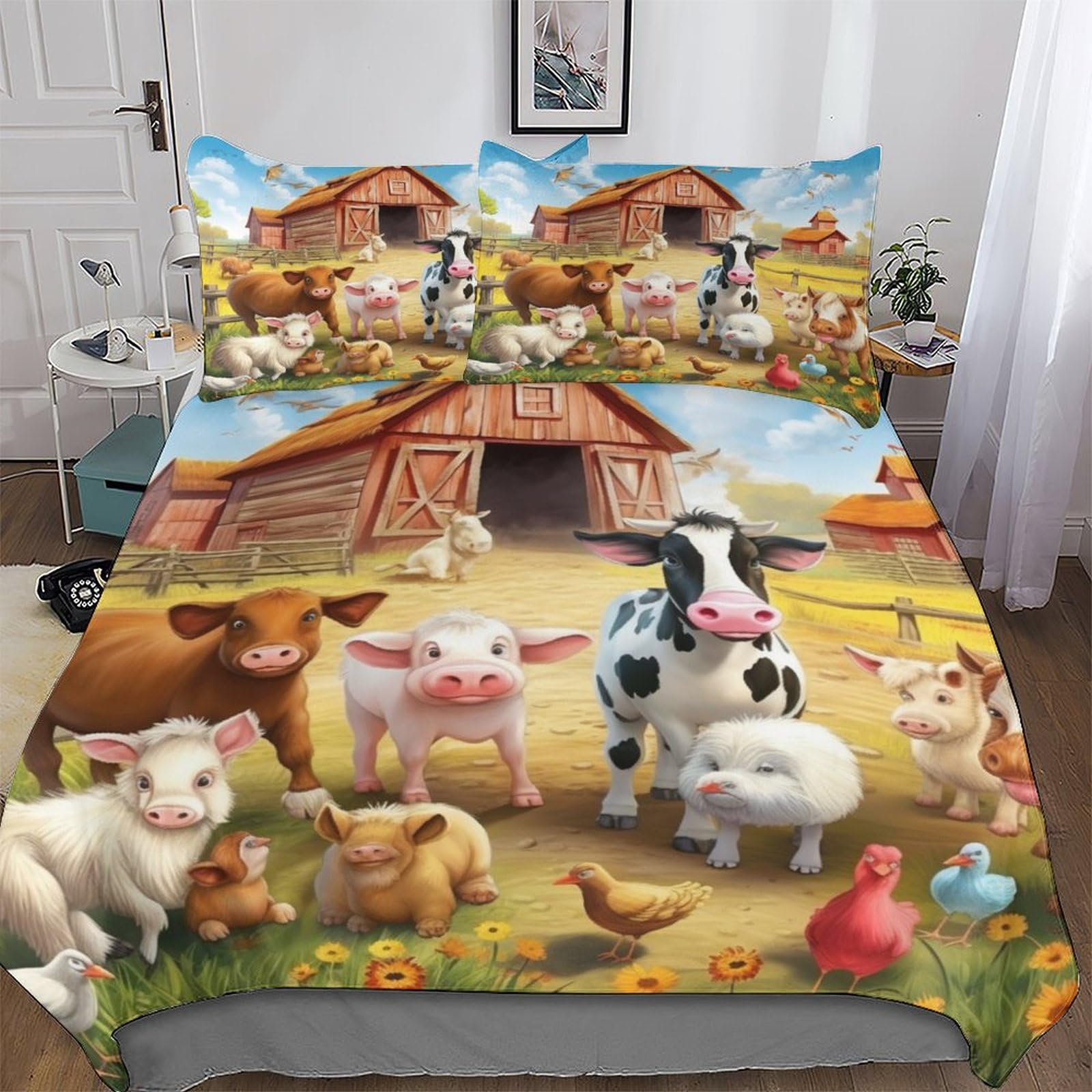 PAZZK Farm Animal Duvet Cover Set with Pillowcases Printed Bedding Set with Zipper Closure Comforter Cover 2 Pieces Hypoallergenic Soft Microfiber Quilt Cover Single (135x200cm)