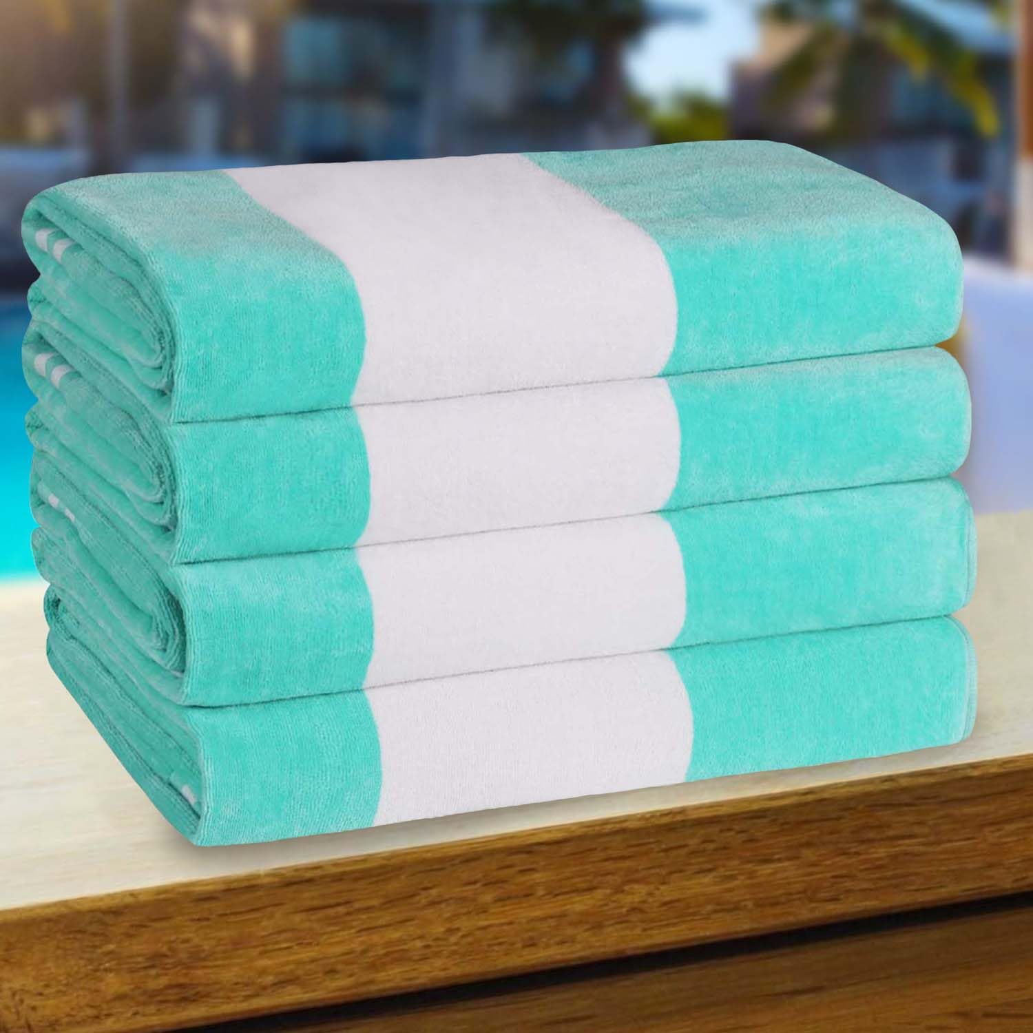 Superior Cotton Striped Beach Towels, Colorful Towels for Adult, Kid, Pool, Swimming, Sand, Travel, Large Oversized, Absorbent, Fast Drying, Bath Basics, Cabana Collection, Set of 4, Mint