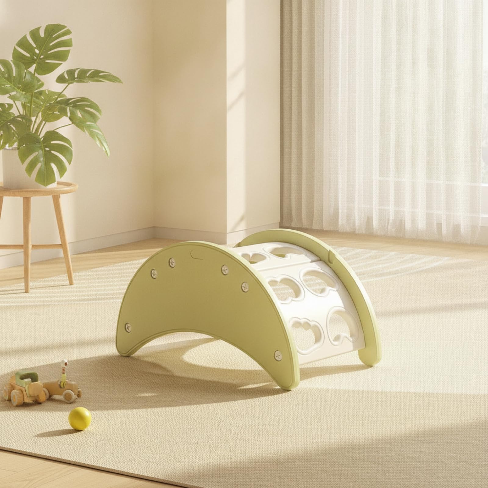 Arco Montessoriano Multifunzionale Dondolo in Legno Sicuro Giocattolo per Neonati, Giallo, style to 6