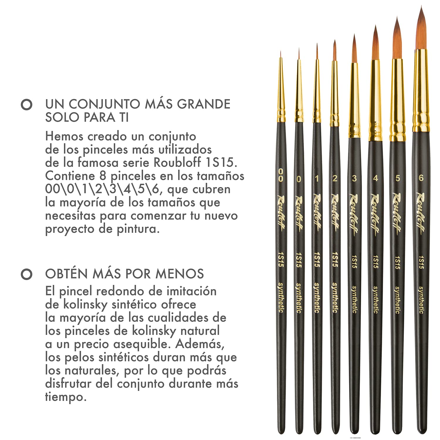 Roubloff Kolinsky Imitation Set, 8 Pinceles Redondos tamaños 00-6