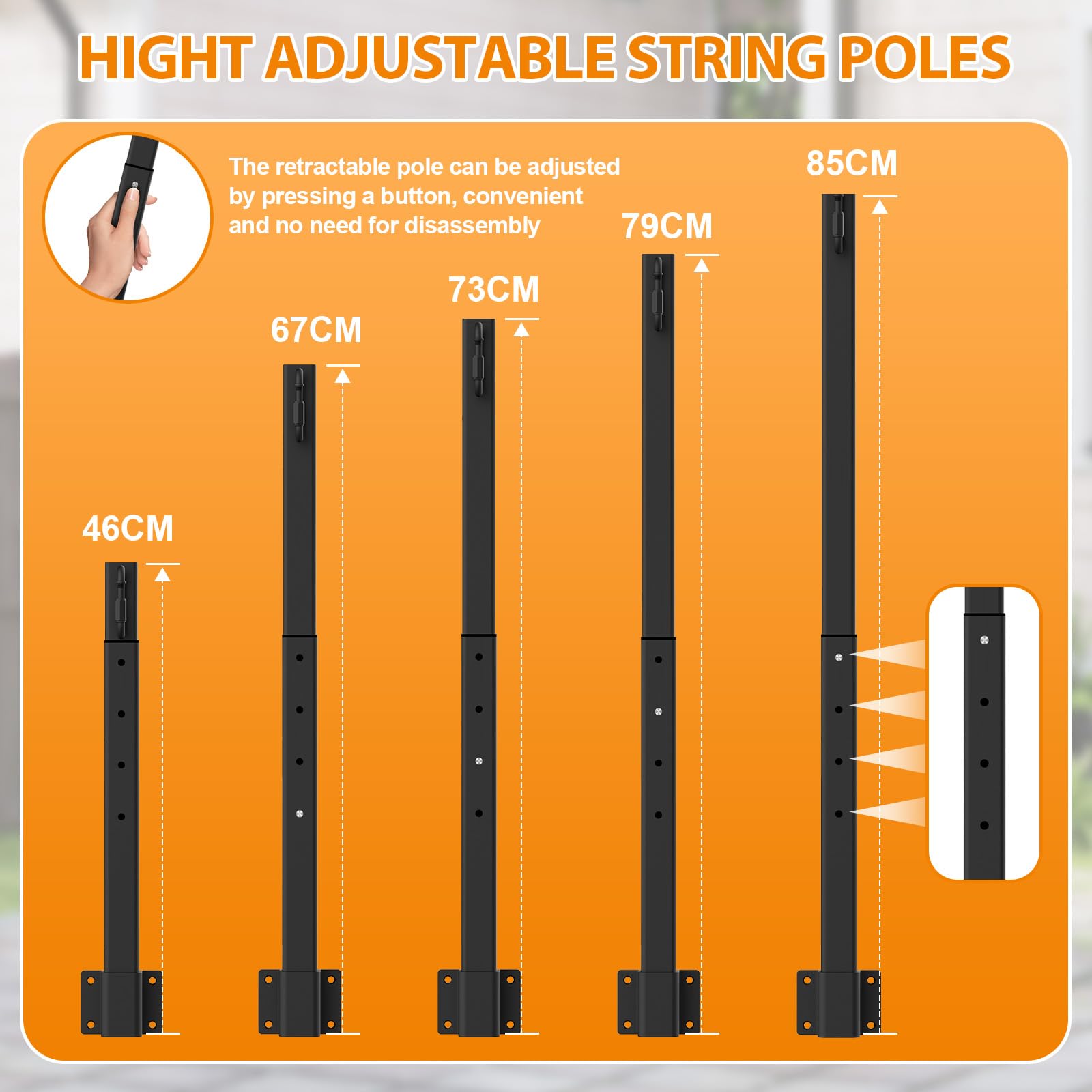 AHRLHR 4er-Set 85cm rostfeste, verstellbare Aufhängepfähle für Lichterketten, dickwandige Metallhalter für Hinterhof, Terrasse, Garten und Festdekoration