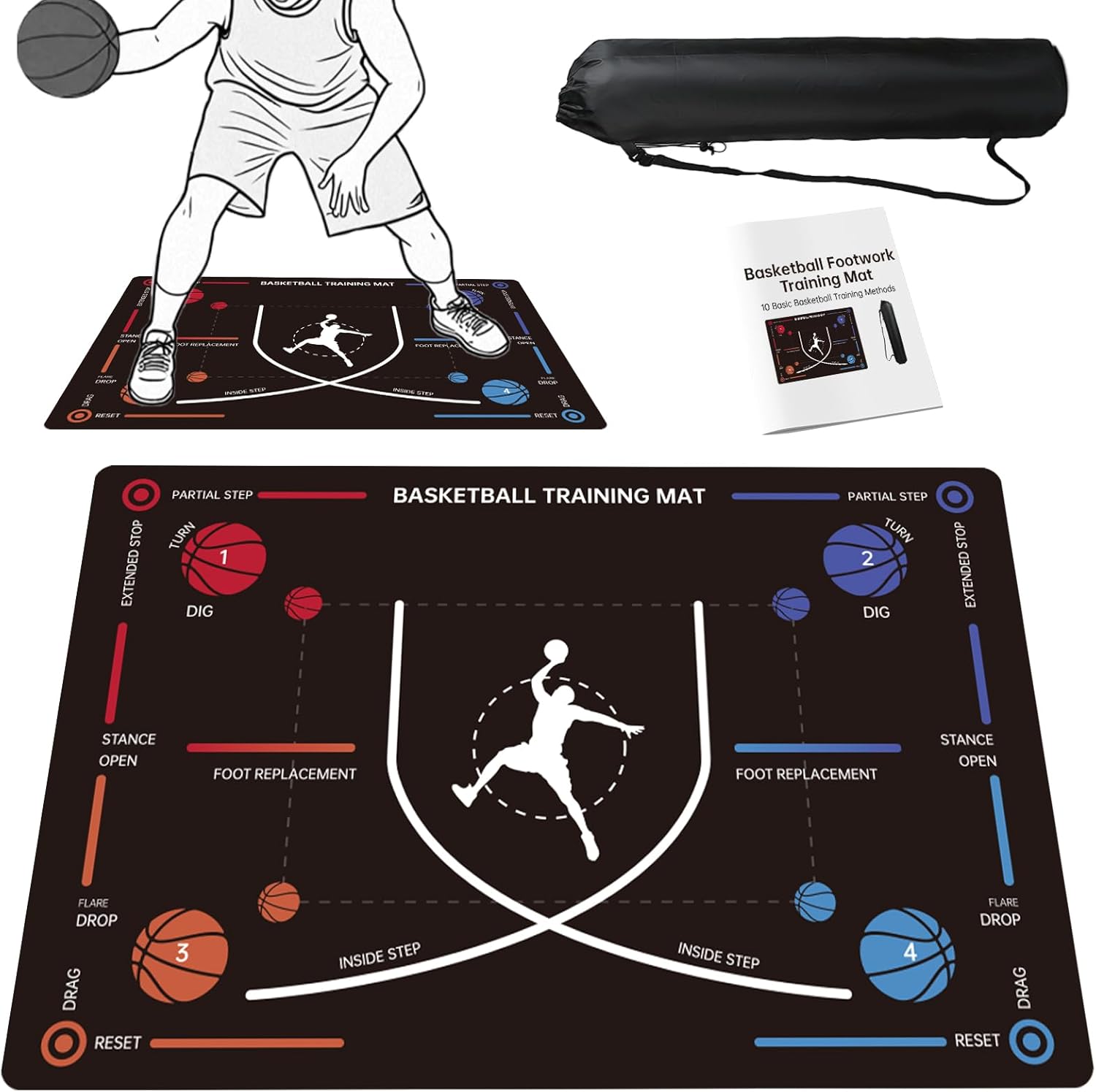 ZVD Portable Basketball Training Mat - Non-Slip Footwork Agility Mat for All basketball enthusiasts, Durable Basketball Footwork Training Equipment to Improve Speed, Strength, Coordination