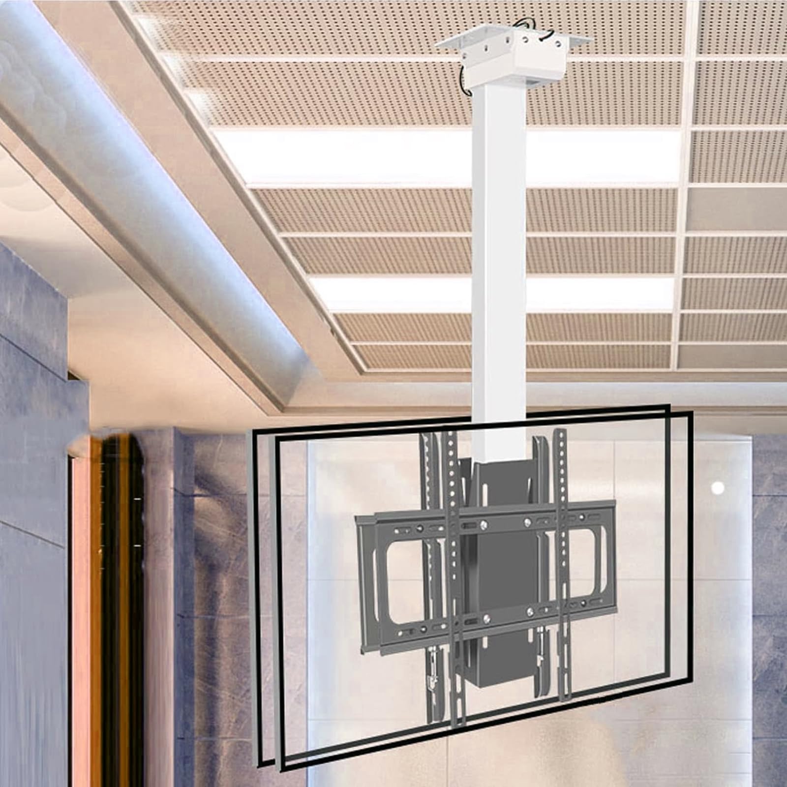 Supporto TV Elettrico da soffitto - Supporto da Pavimento per TV LCD, Supporto TV telescopico Regolabile in Altezza con Sollevamento Automatico, con impostazione di,