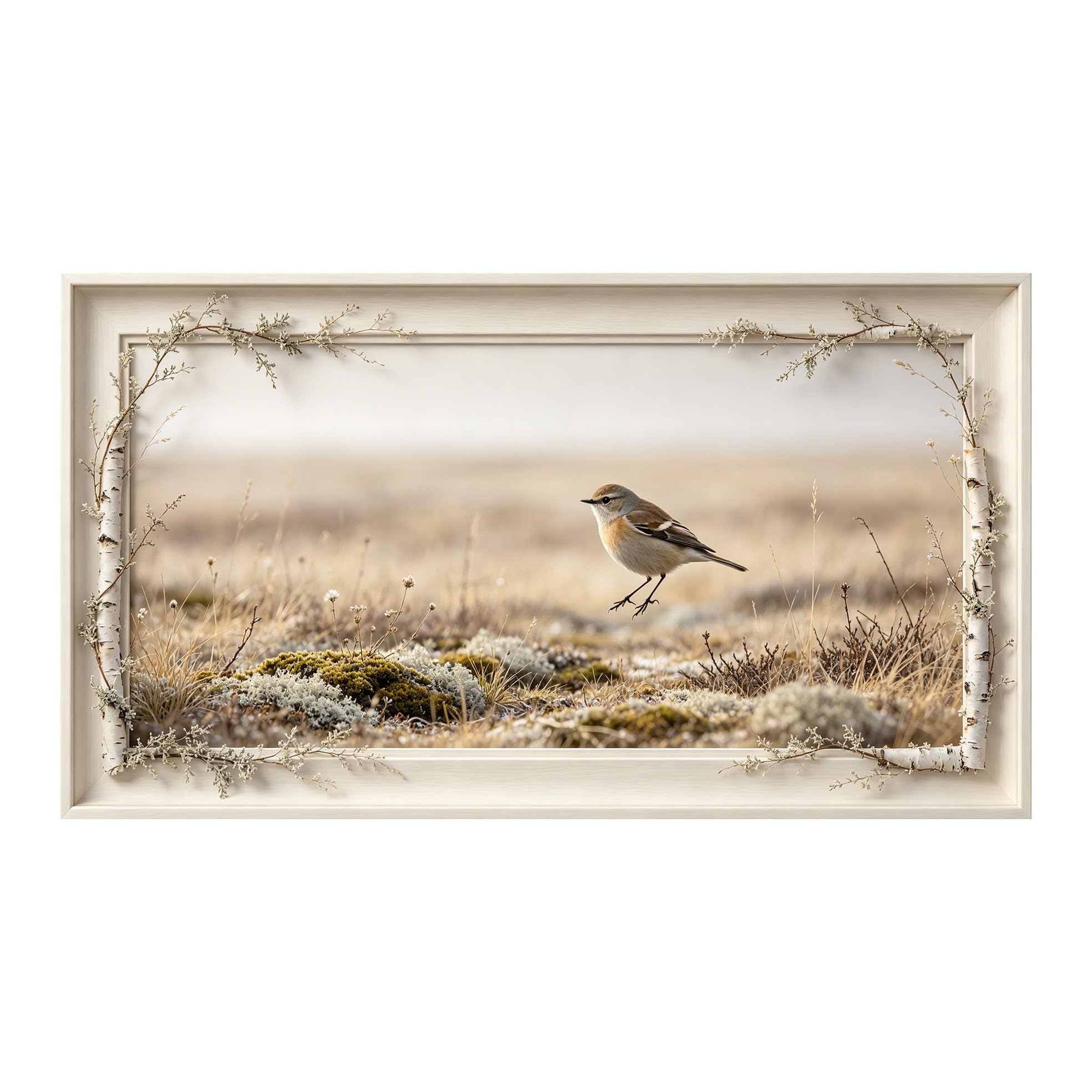 Murasolite 3D 3D Framed Wall Art 50cm×90cm Flying Sparrow Meadow Landscape Realistic Style SelfAdhesive Fabric Mural Wall Decor, Peel and Stick No Damage to Wall for Bedroom Living Room
