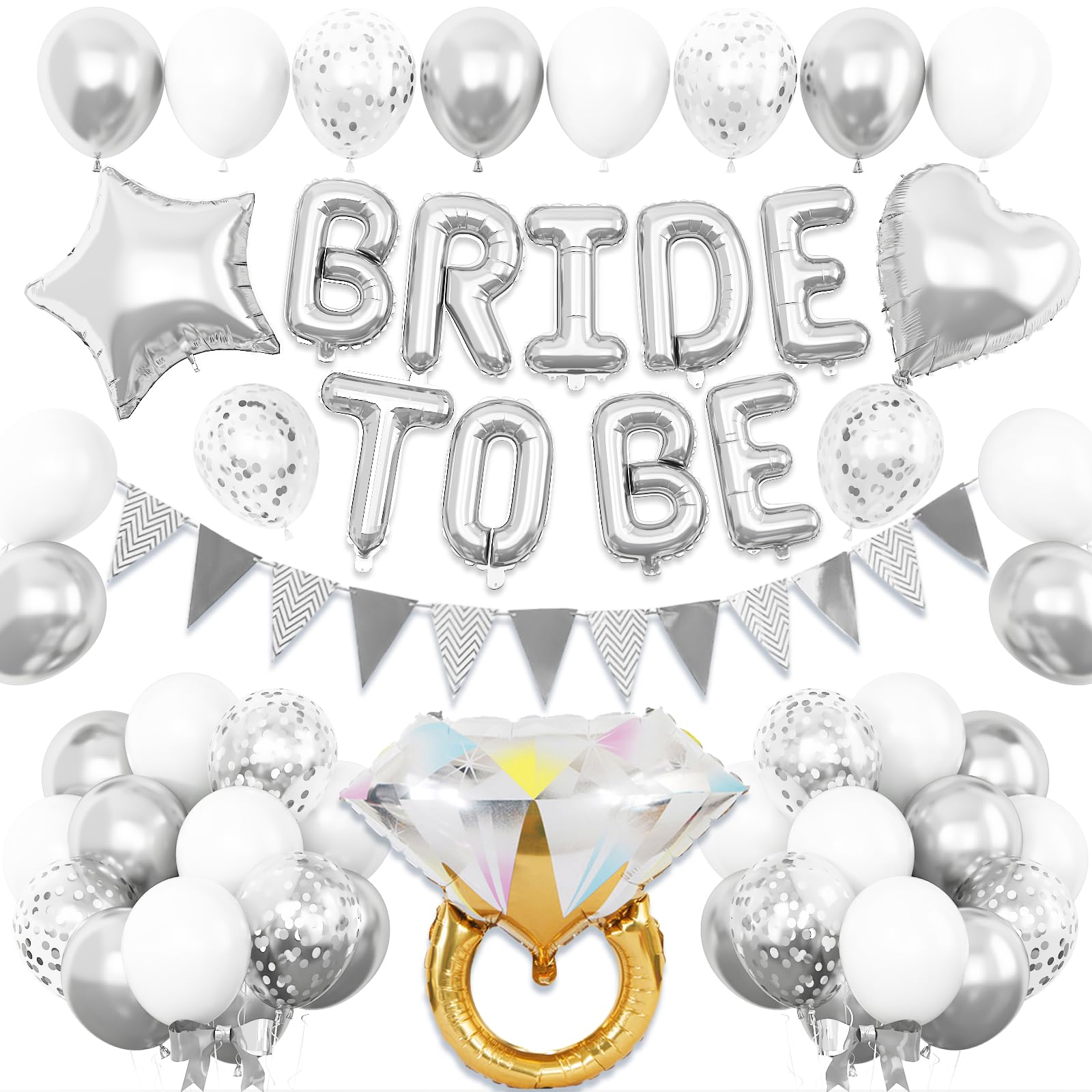 Dagelar Silver Bachelorette Party Decorations, Bride To Be Bridal Shower Balloons