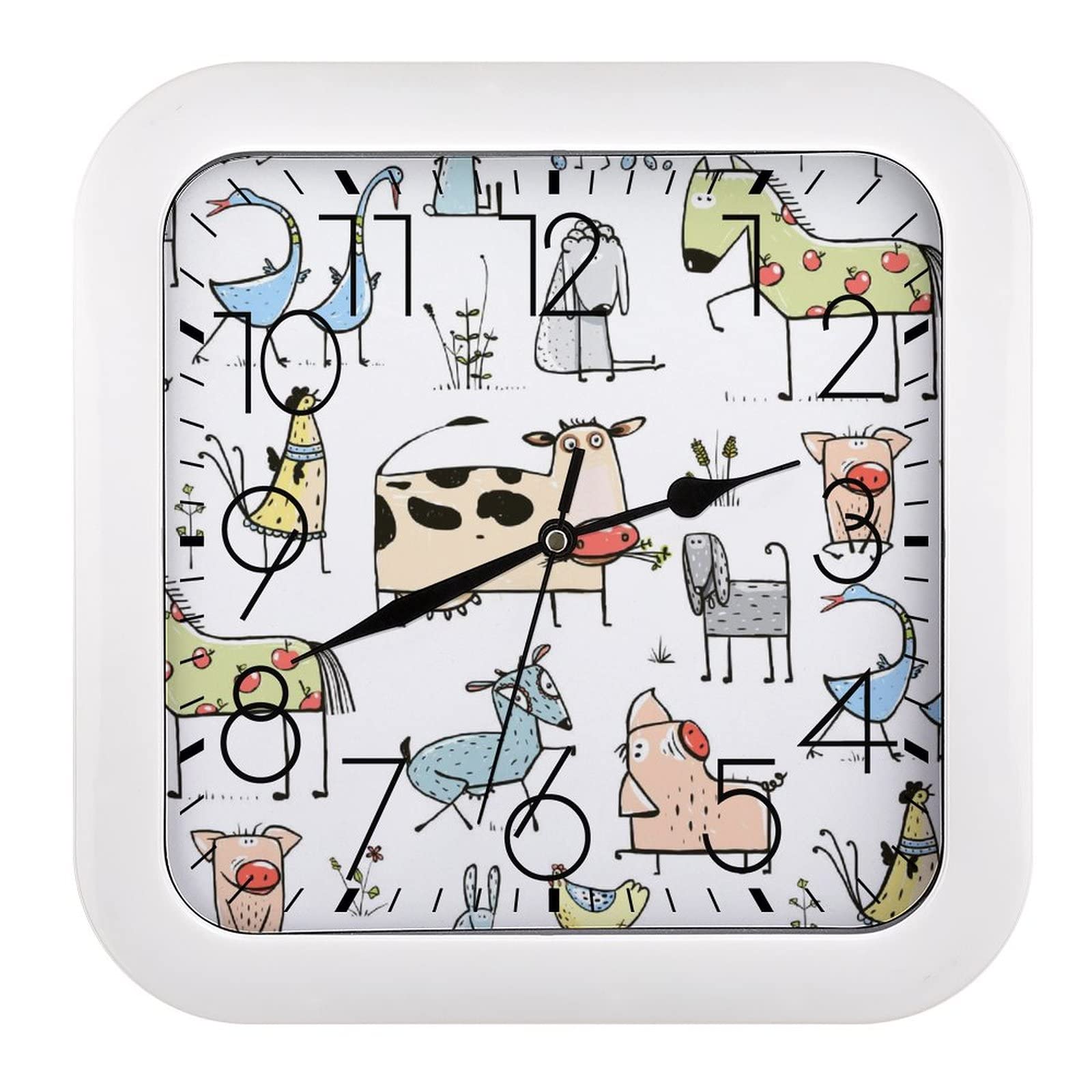 Horloge murale carrée salon et chambre 26x26cm grands chiffres