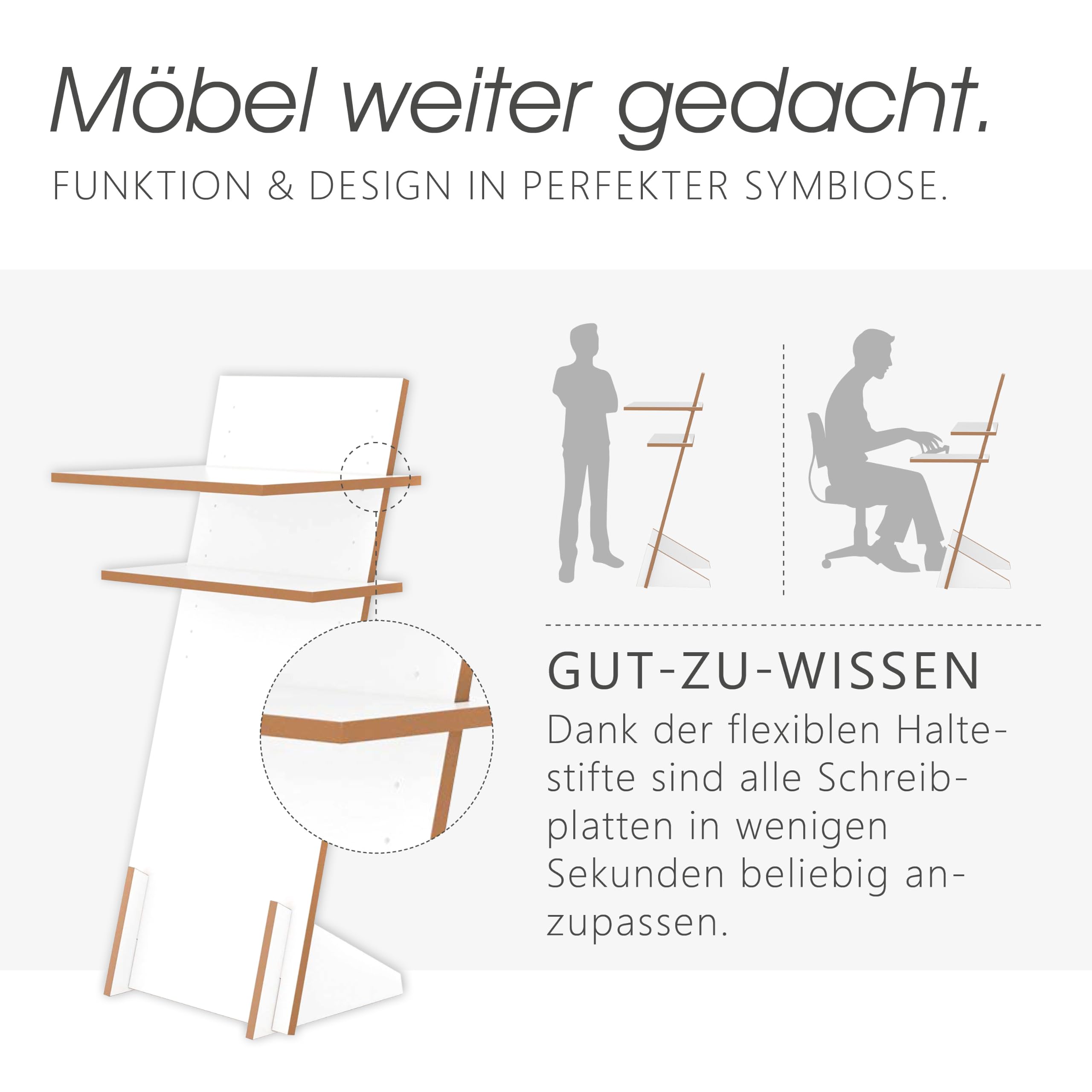 Tojo Pult | Stehpult höhenverstellbar | Auch als Sitzpult geeignet | 120 cm x 50 cm (H x B) | Farbe Weiß | Schreibpult mit verstellbaren Fächern | Holzpult zu Lesen und Schreiben | Design Pult