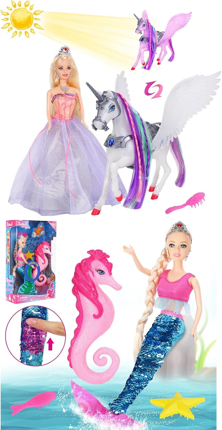 BETTINA Color Changing Unicorn Toy, 11.5 inch Princess Doll, Mermaid Doll Mermaid Toys for Girls Kids