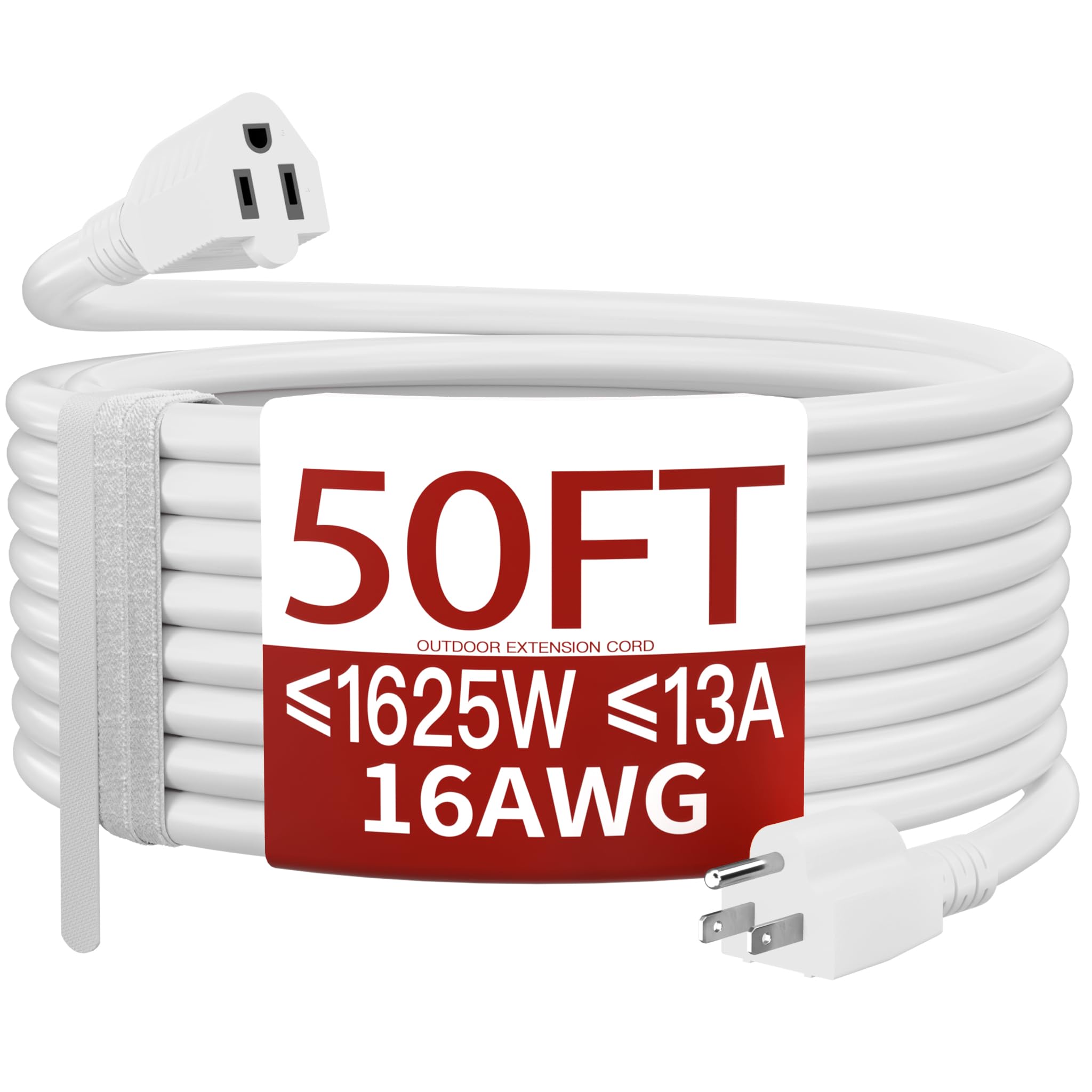 Skrizcable 16/3 50 FT White Extension Cord Outdoor, Waterproof Power Cord