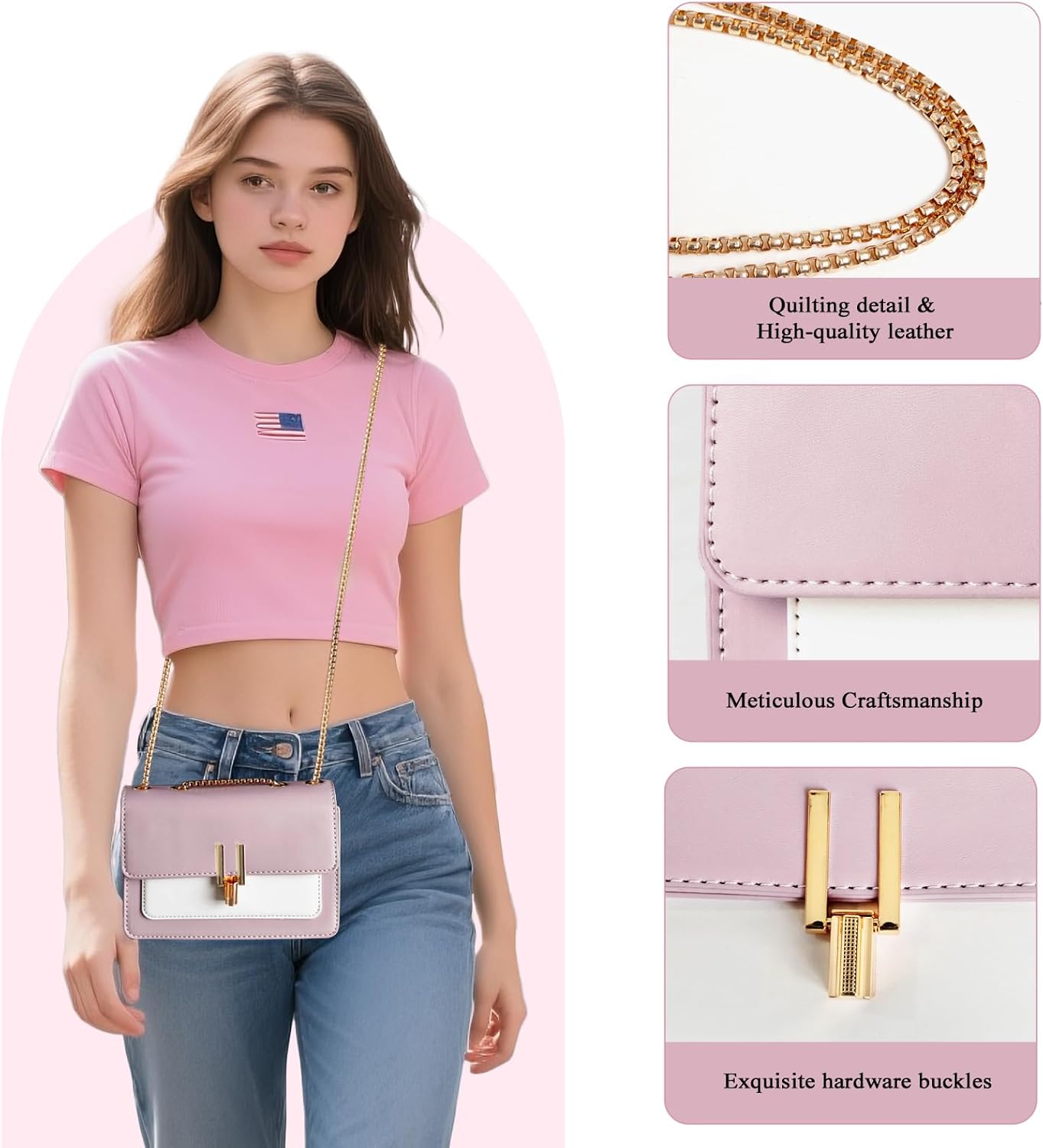 ZWI-player Color Block Crossbody Bags for Women Leather Purses Designer Satchel Handbags Shoulder Bag - Image 2